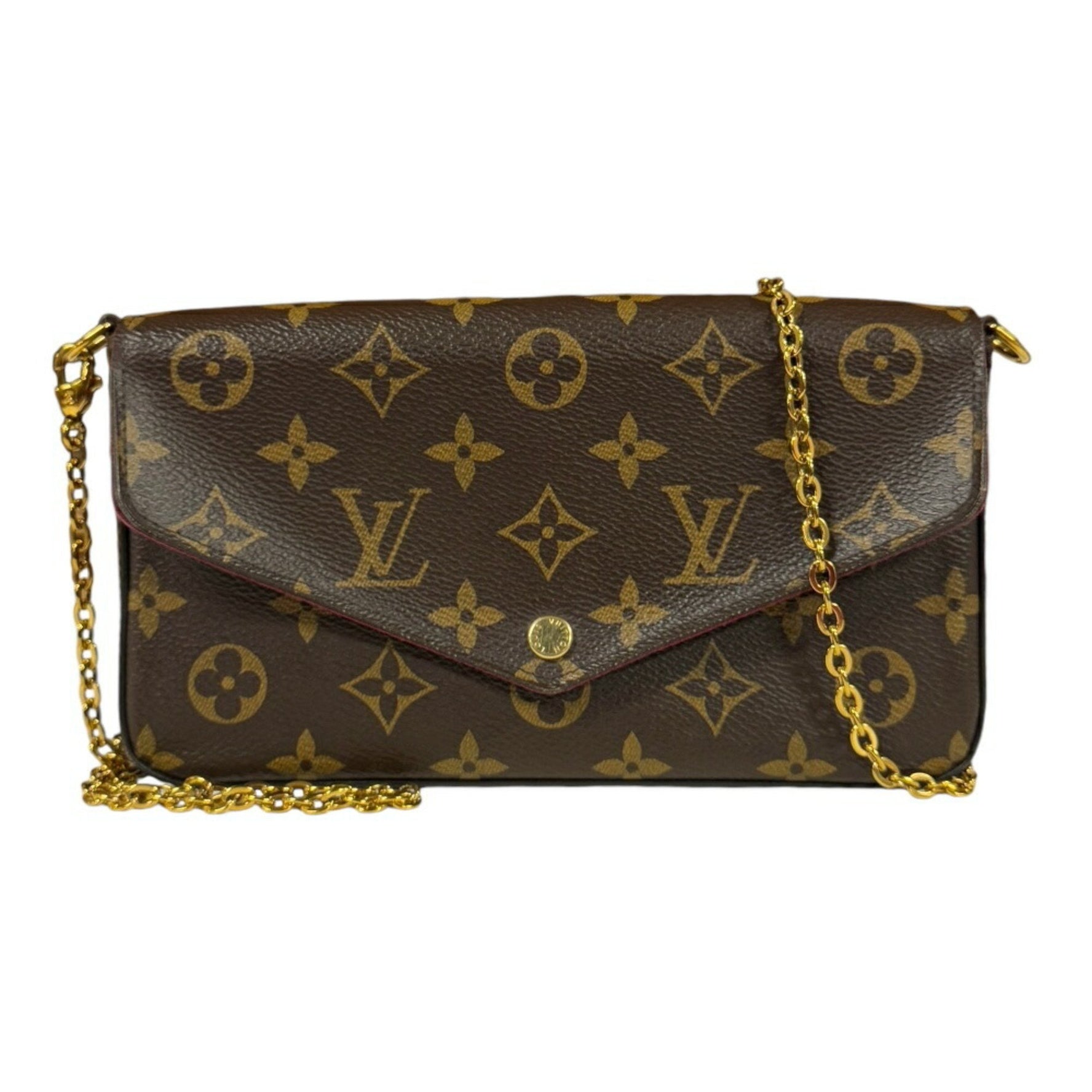 Louis Vuitton Pochette Felicie Monogram Shoulder Bag Canvas Brown Chain