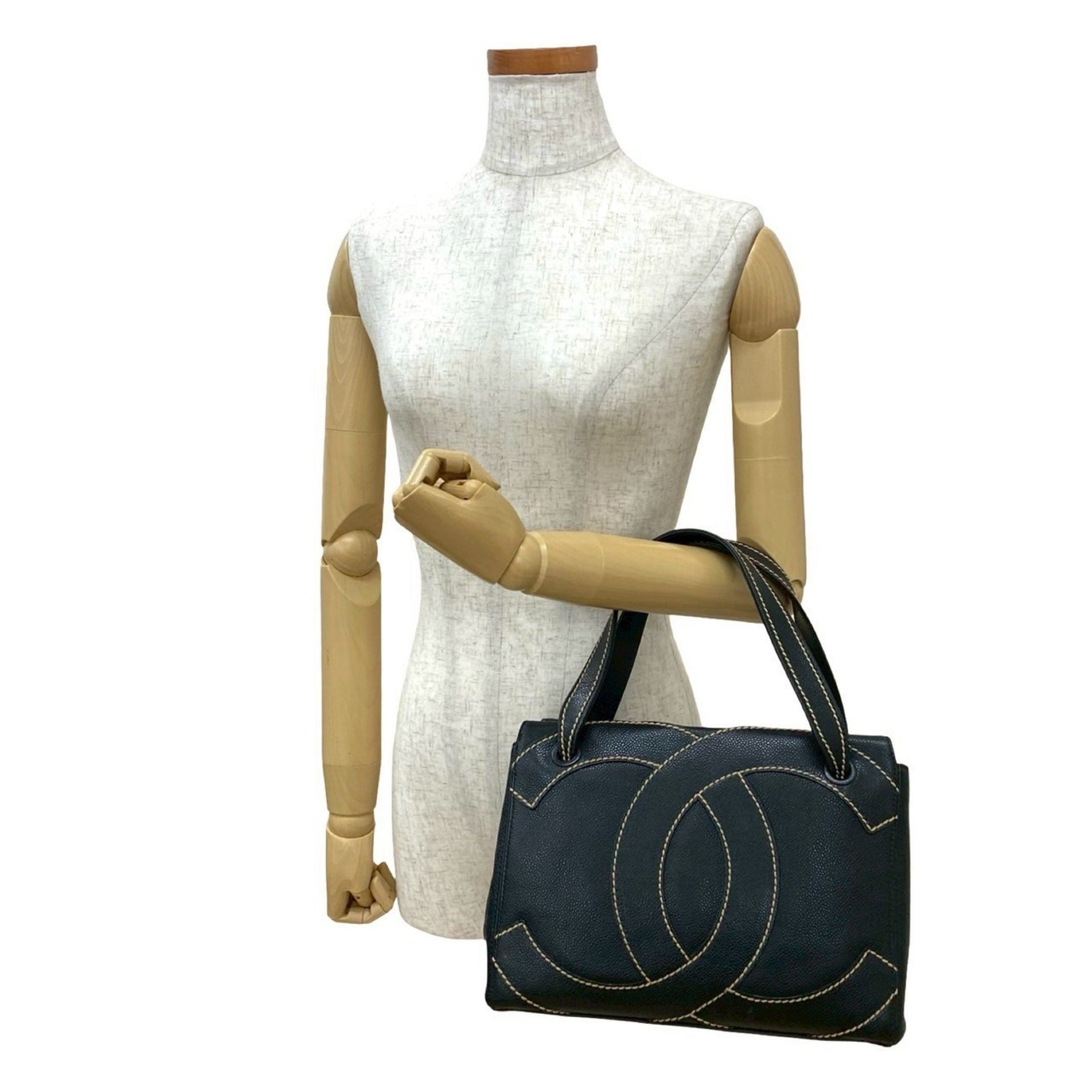 CHANEL Coco Mark Wild Stitch Caviar Leather Handbag