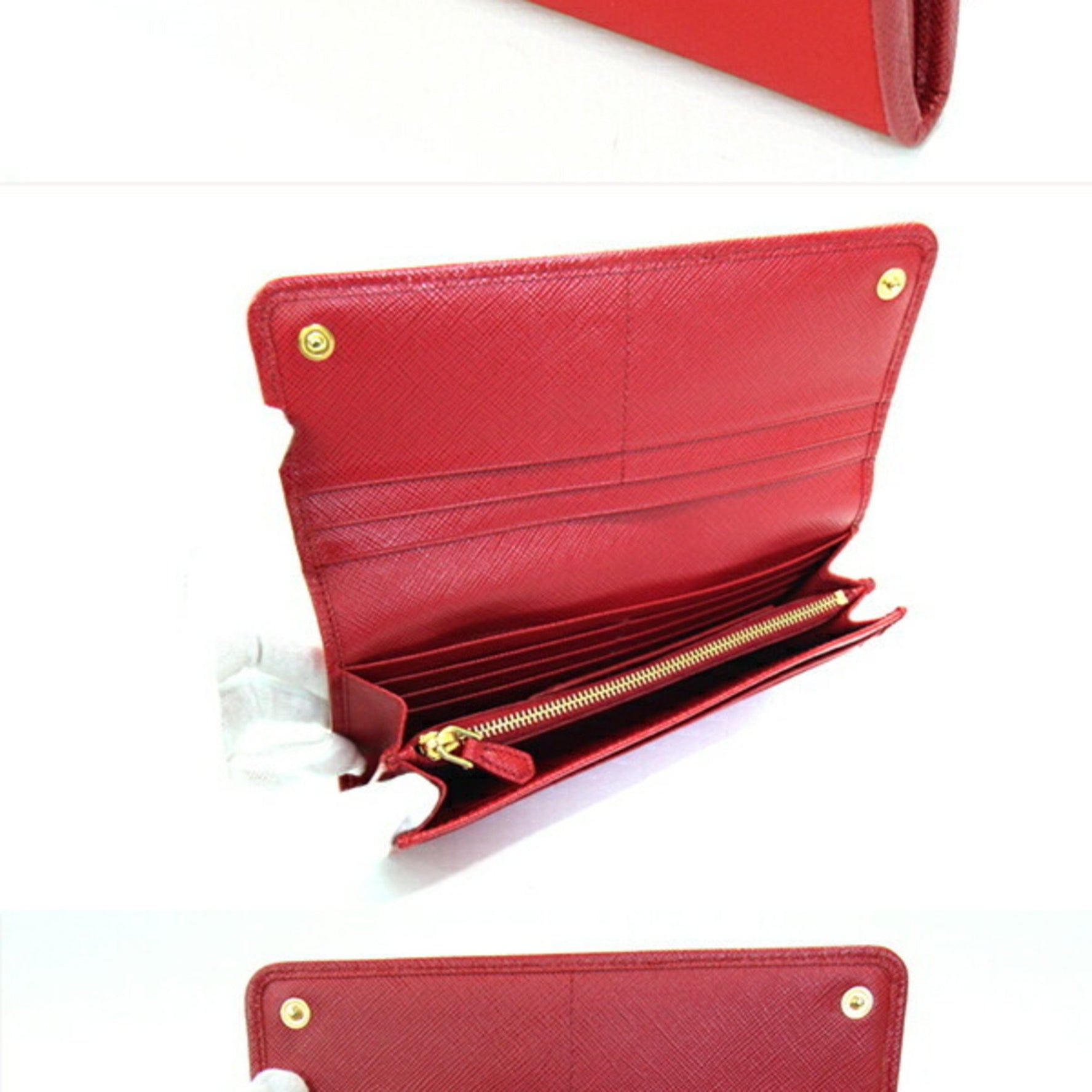Prada Bi-fold Long Wallet 1MH132 Red Nylon Leather Triangle Card Women's PRADA