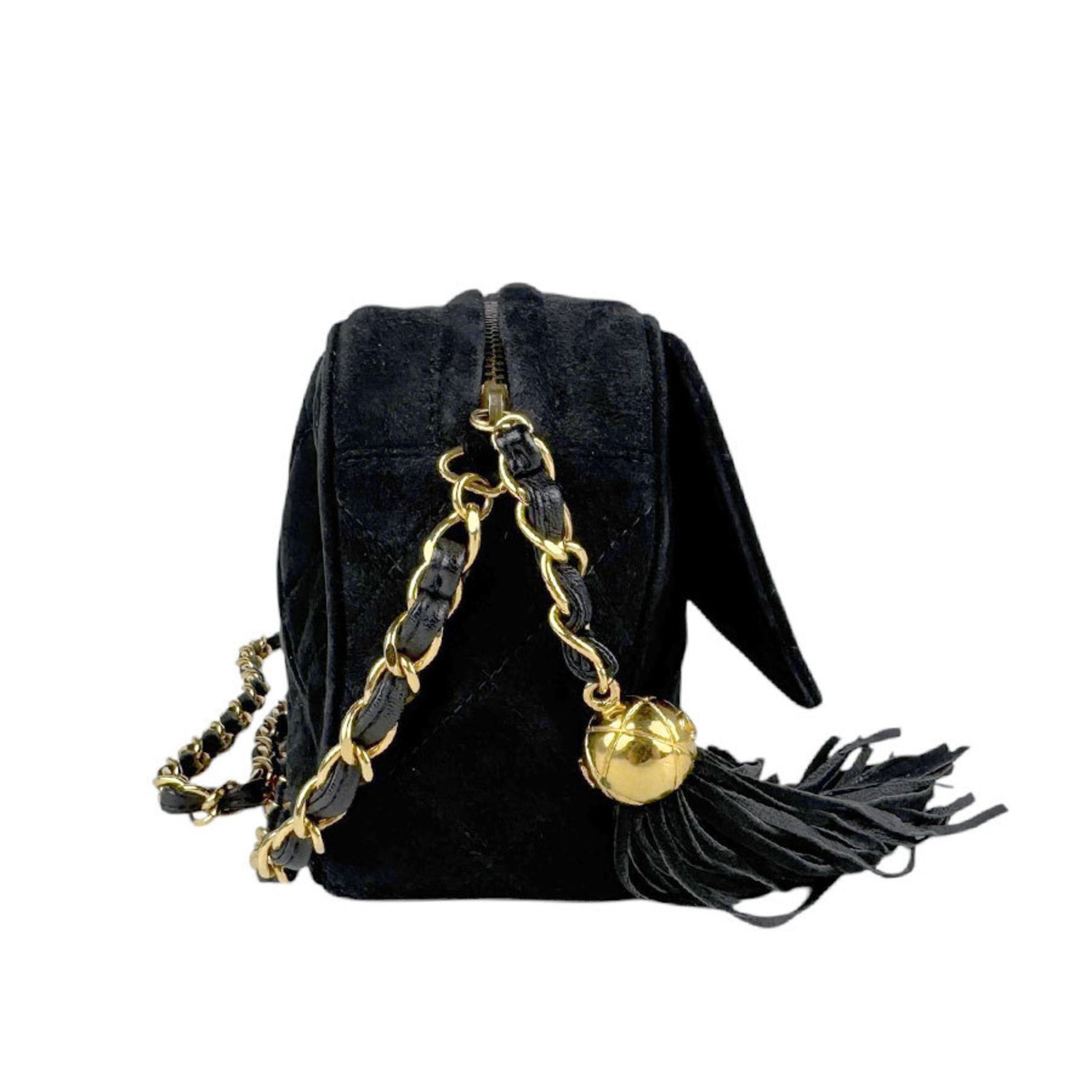 CHANEL Shoulder Bag Velvet Gold