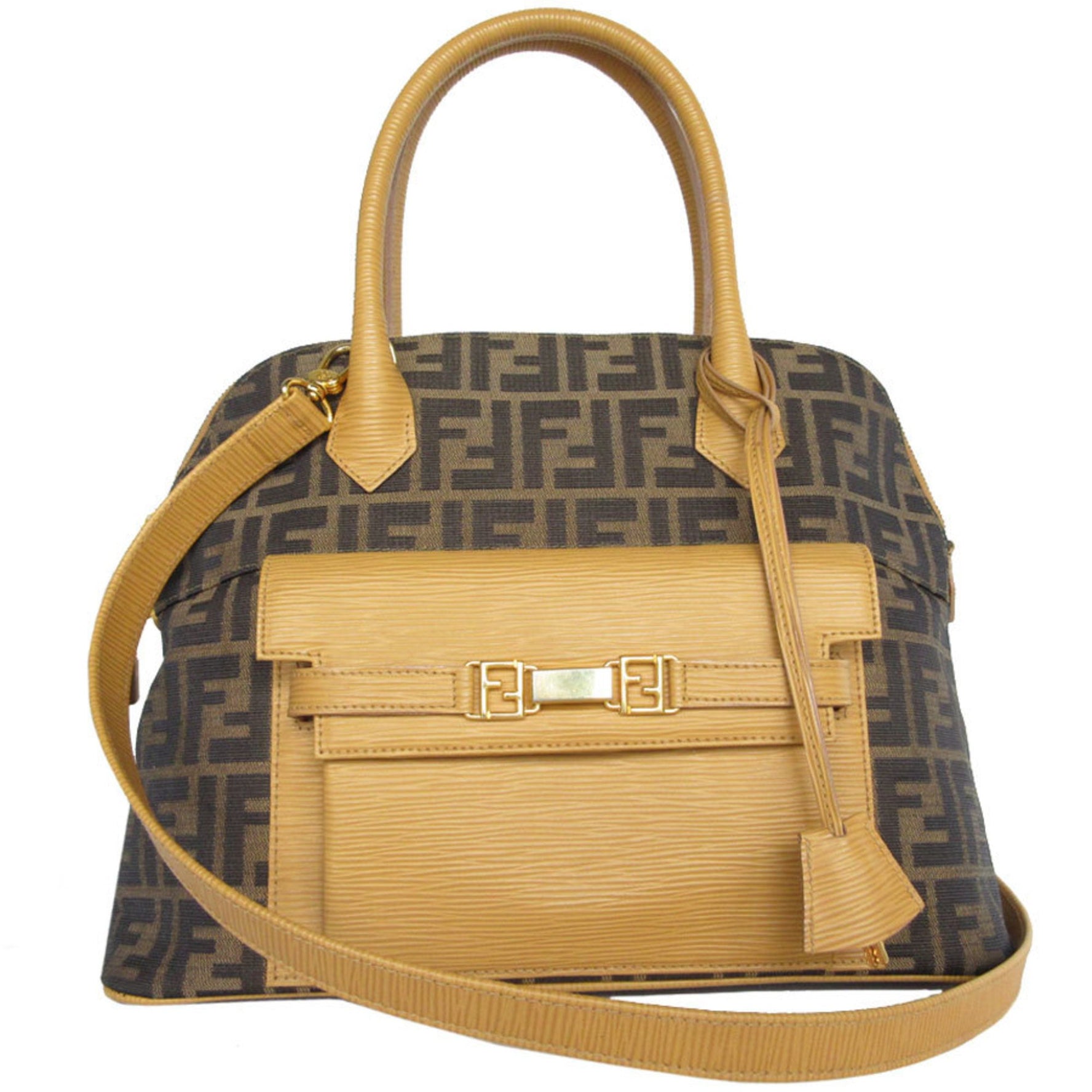 FENDI handbag shoulder bag Zucca nylon canvas leather ladies