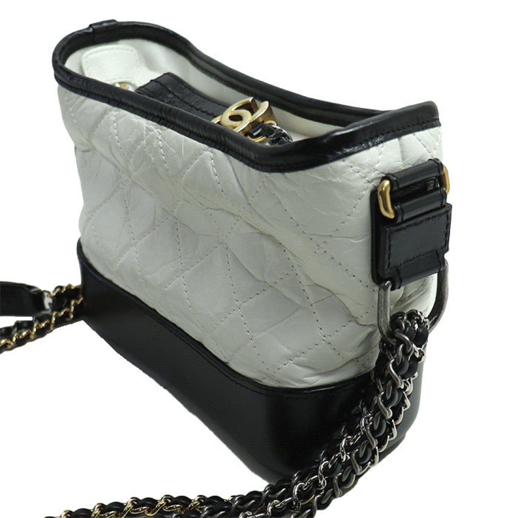 CHANEL Gabrielle de Small Hobo Shoulder Bag White Black Calfskin