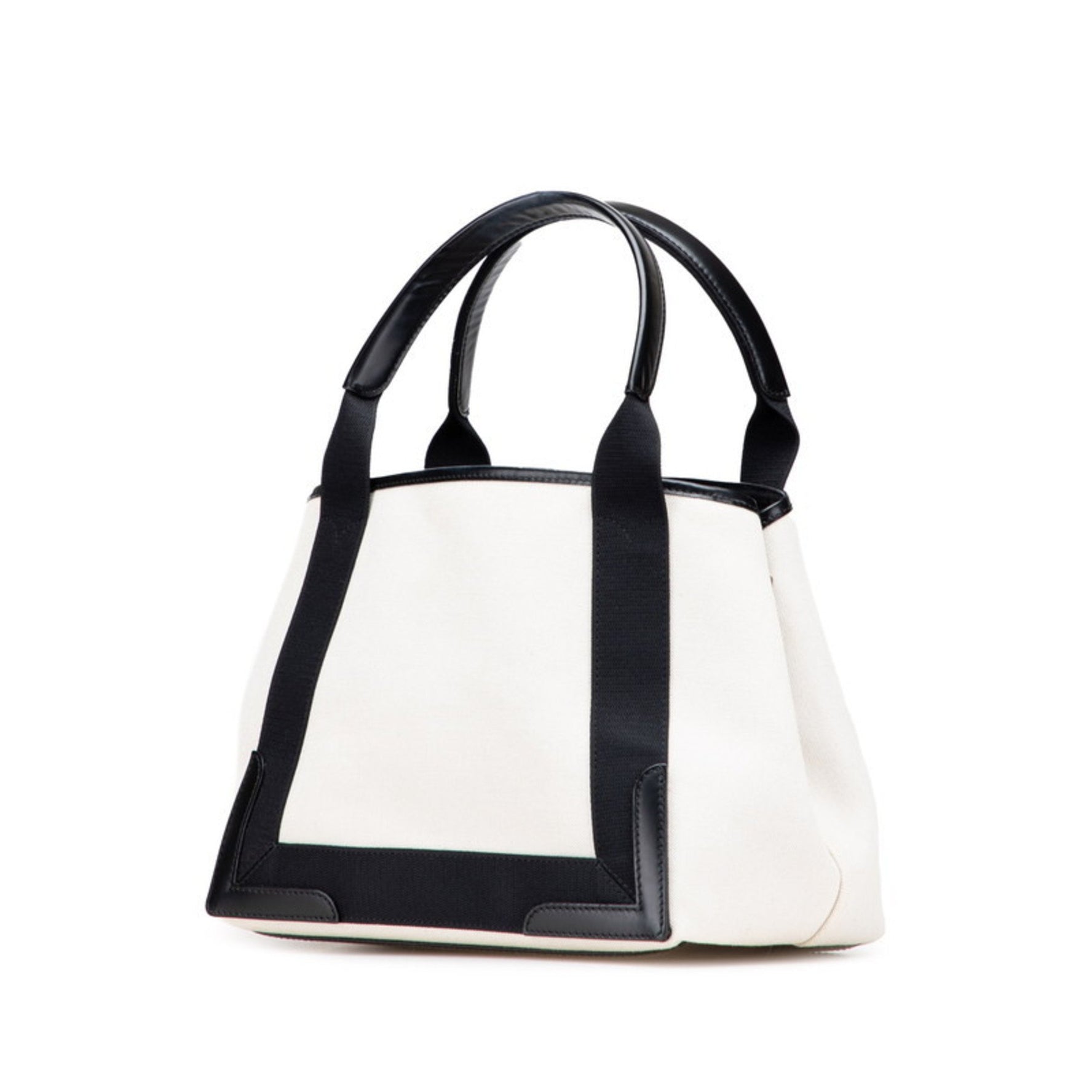 Balenciaga Navy Cabas Handbag Tote Bag Beige Black Canvas Leather