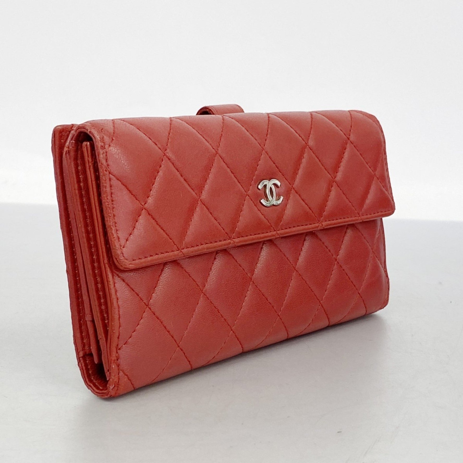 Chanel Matelasse Long Wallet, Lambskin, Red