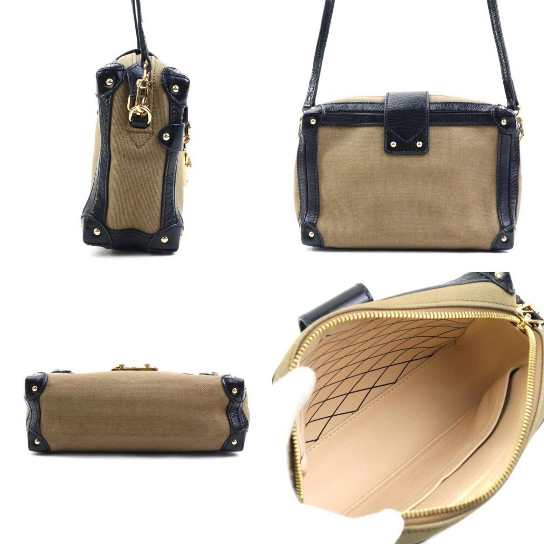 Louis Vuitton LOUIS VUITTON Shoulder Bag Petite Malle Soft MM Canvas Leather Khaki Black Silver Women's e59656a