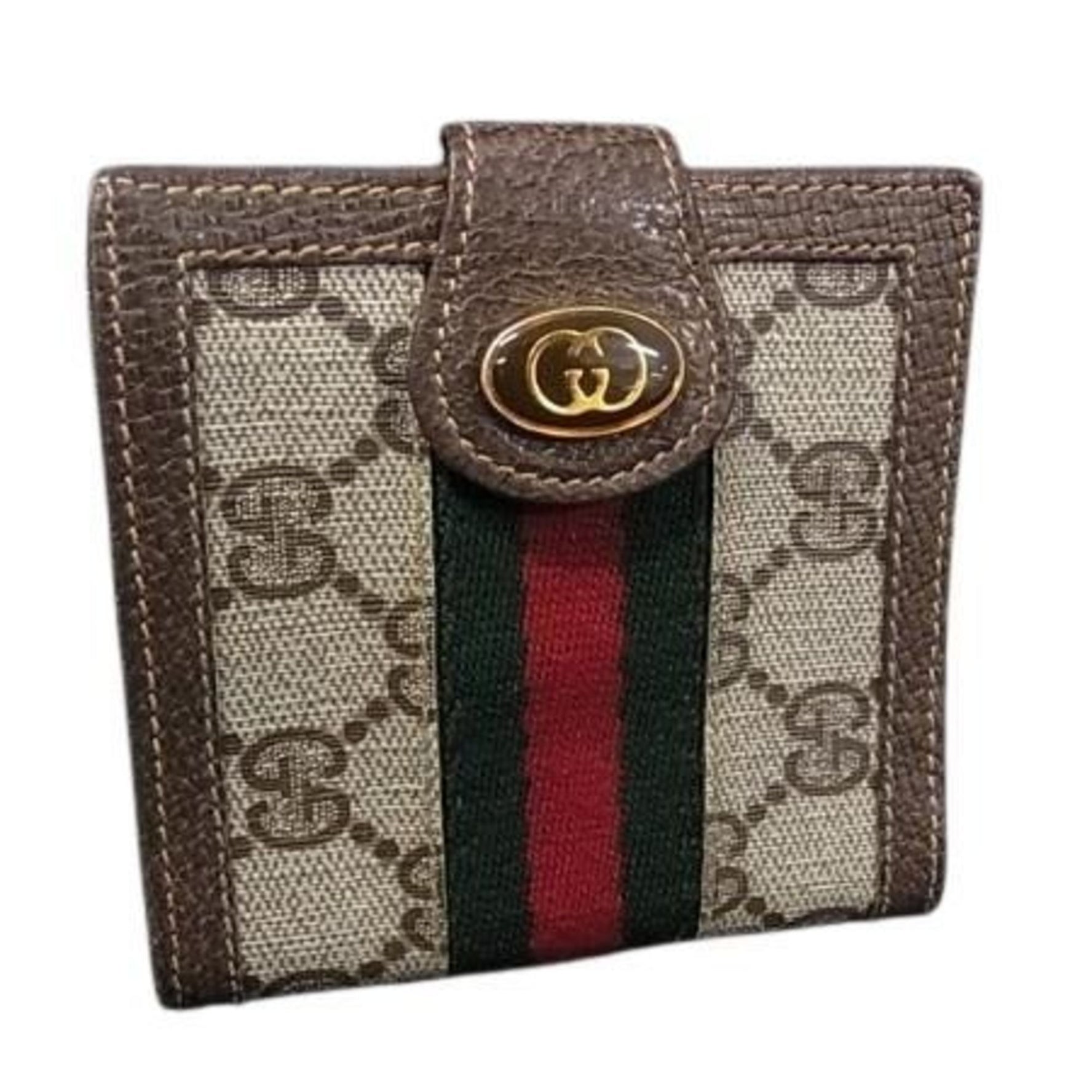 GUCCI Wallet, Old Collection Bifold GG Supreme Canvas and Leather, Men's Sherry Line Accessories