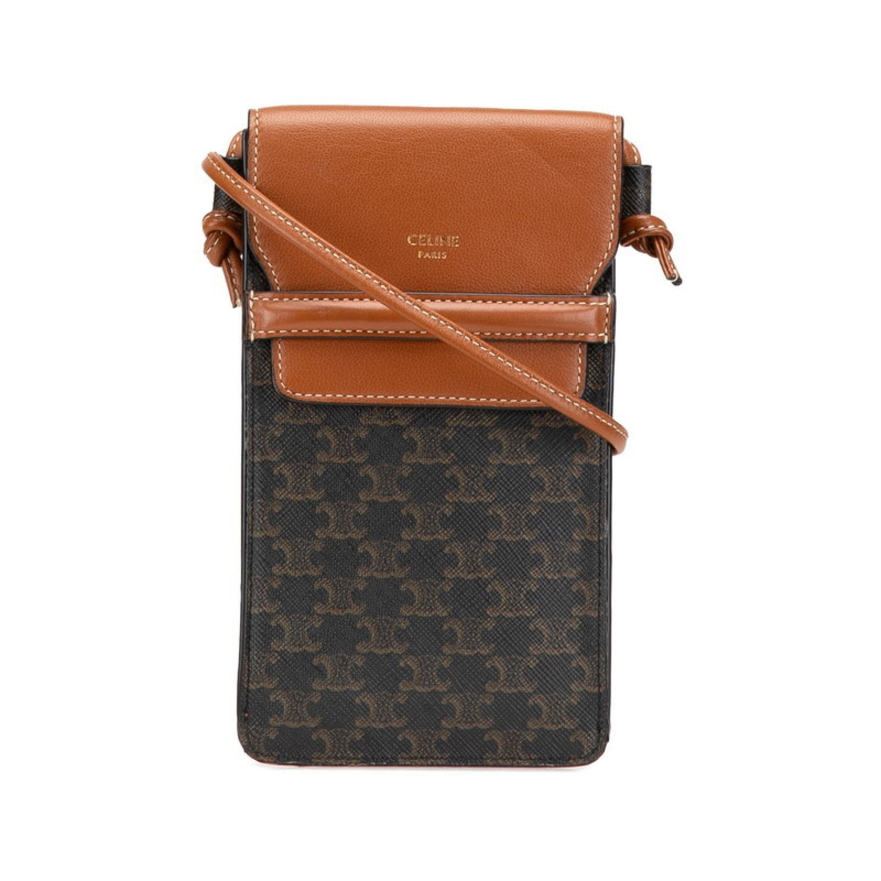 Celine Triomphe Pouch Shoulder Bag in Black and Brown Leather
