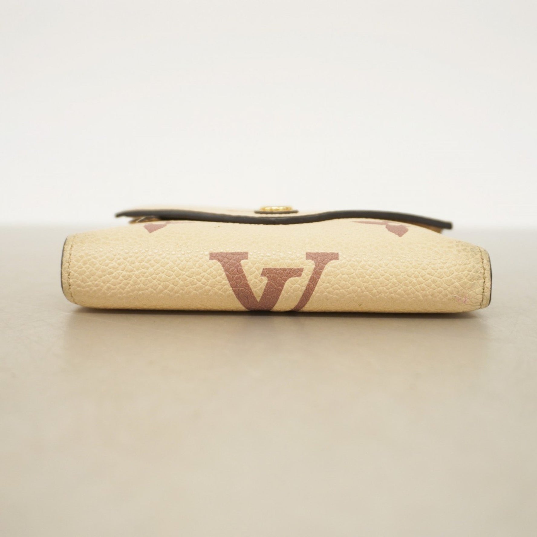 Louis Vuitton Monogram Empreinte Bicolor Tri-fold Wallet Portefeuille Victorine M80086 Crème Bois de Rose