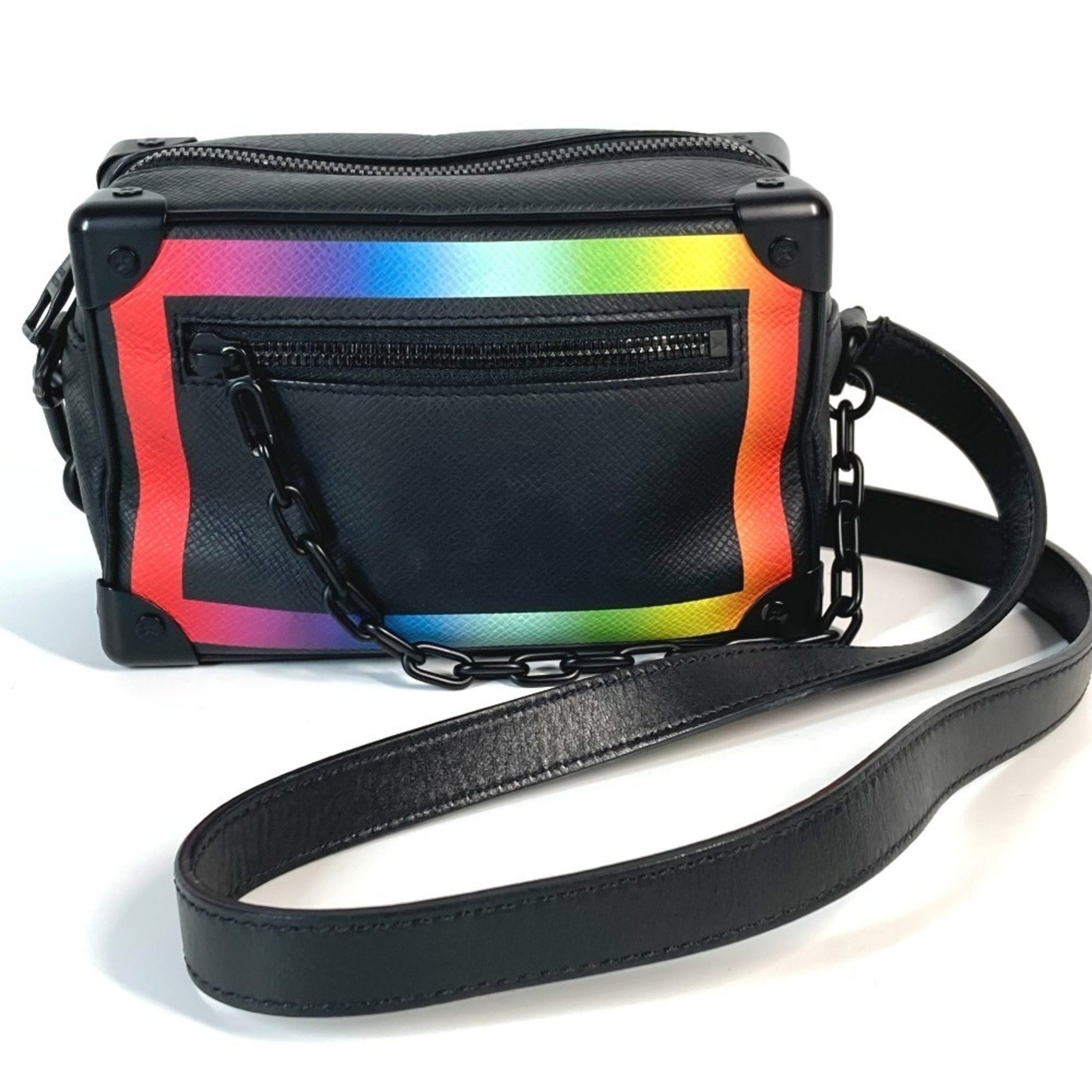 LOUIS VUITTON Taiga Rainbow Mini Soft Trunk Pochette Shoulder Bag in Leather, Unisex, Black