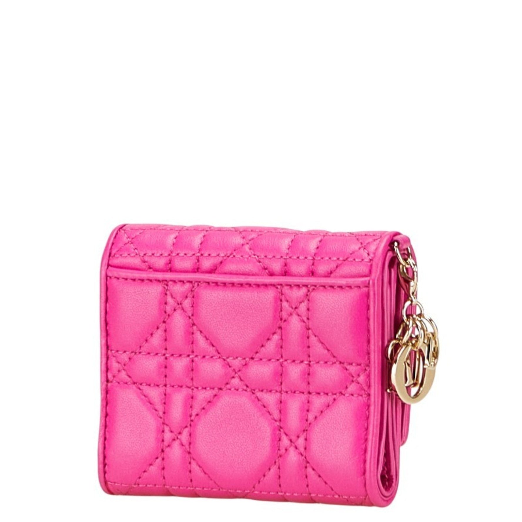 Christian Dior Dior Cannage Lady Lotus Wallet Tri-fold in Shocking Leather