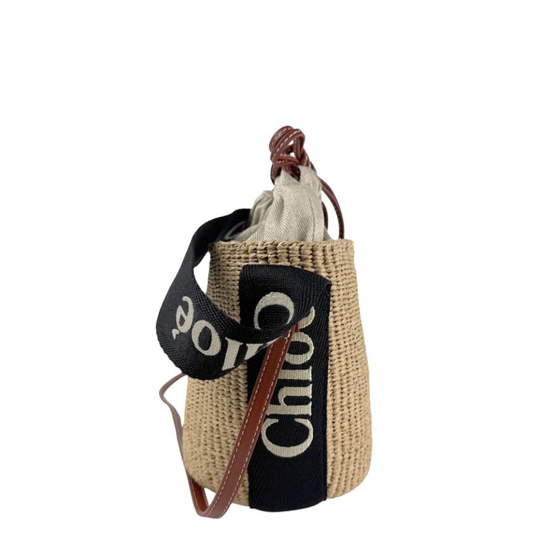 Chloé Chloe Women's Woody Small Basket Shoulder Bag/Handbag in Fairtrade Paper, Natural/Black/Brown (Z6675)