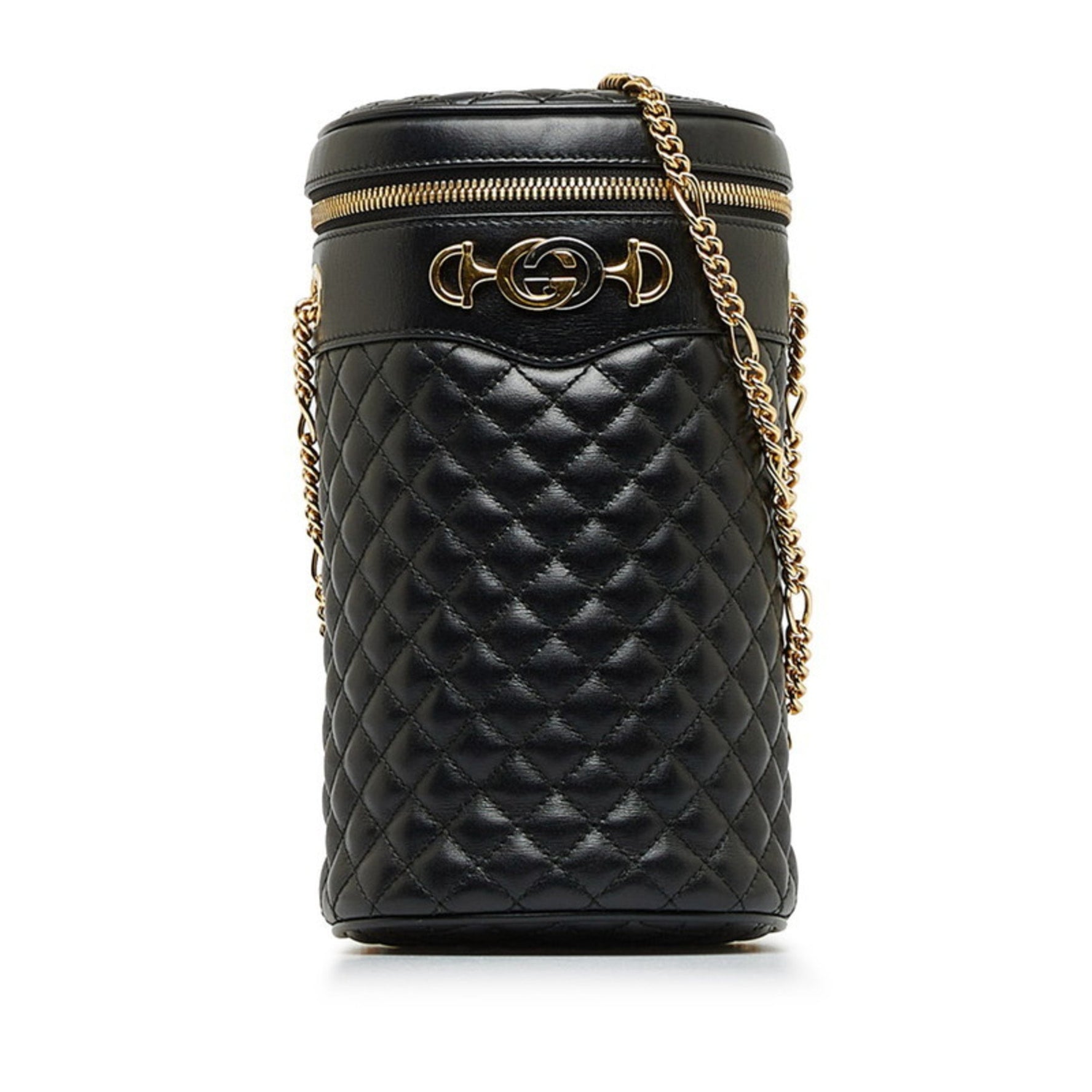 Gucci Horsebit Zumi Quilted Chain Shoulder Bucket Bag Black Gold Leather Women's GUCCI