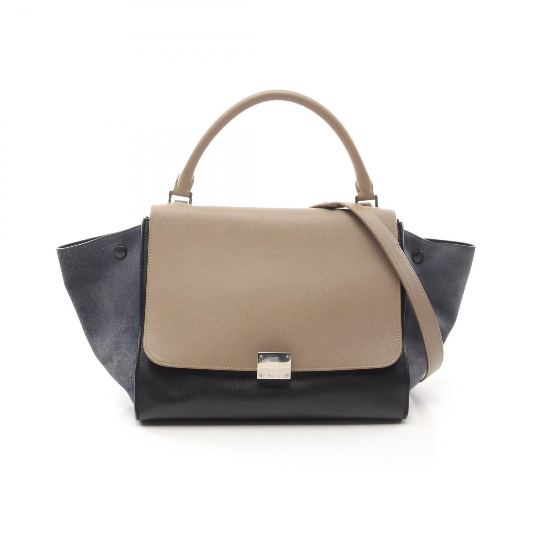 Celine Trapeze Medium Handbag in Leather and Suede, Beige, Black, Blue