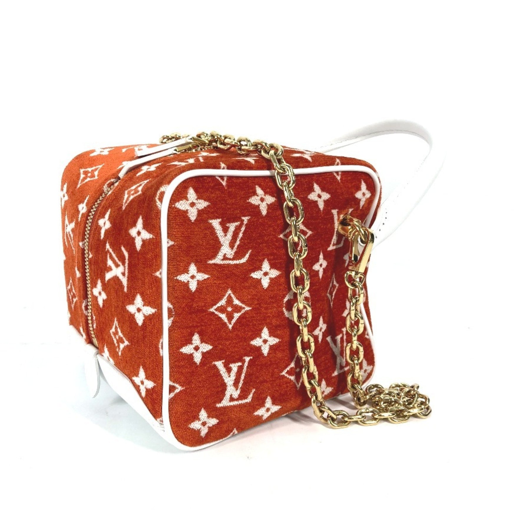 LOUIS VUITTON M46212 LV Match Square Bag, 2-Way Chain Shoulder/Handbag, Velvet/Leather, Women's, Terracotta Brown/Orange