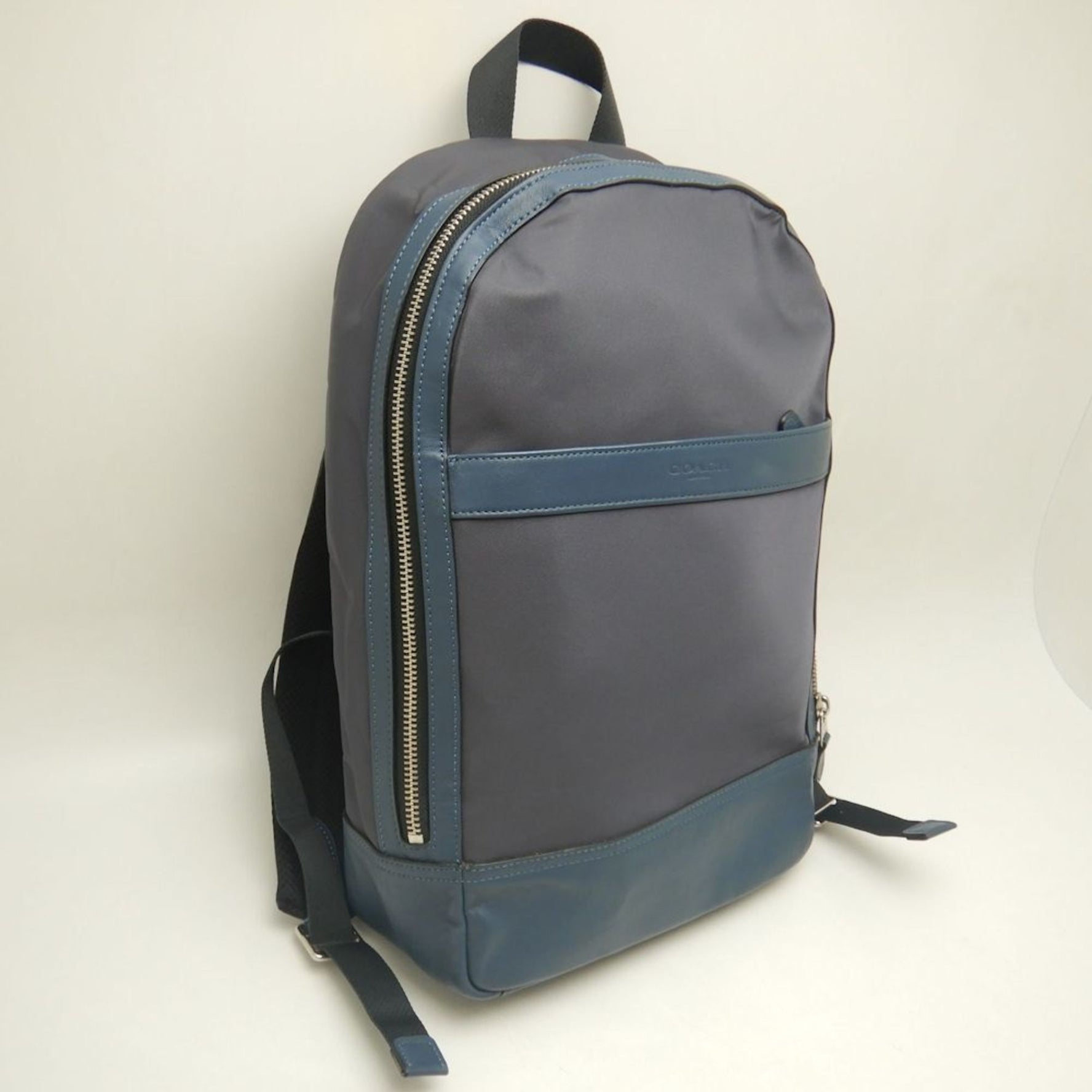 COACH Backpack Nylon x Leather Blue Grey Outlet