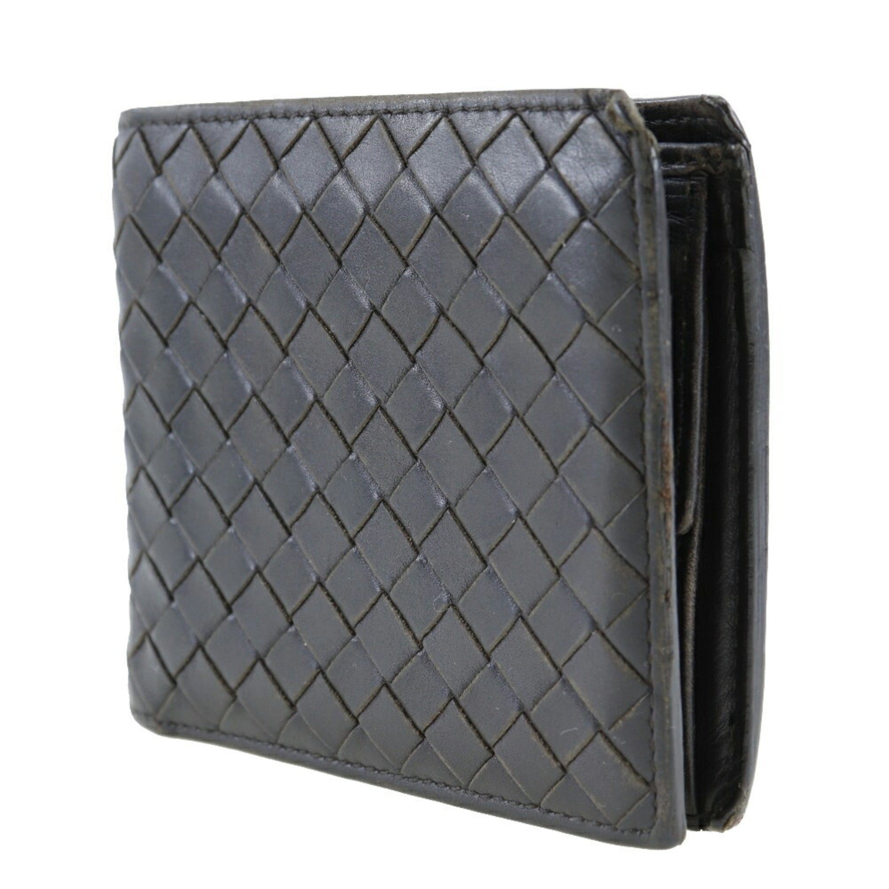 Bottega Veneta BOTTEGAVENETA Intrecciato Bifold Wallet Calf Made in Italy Dark Brown Open B-Rank