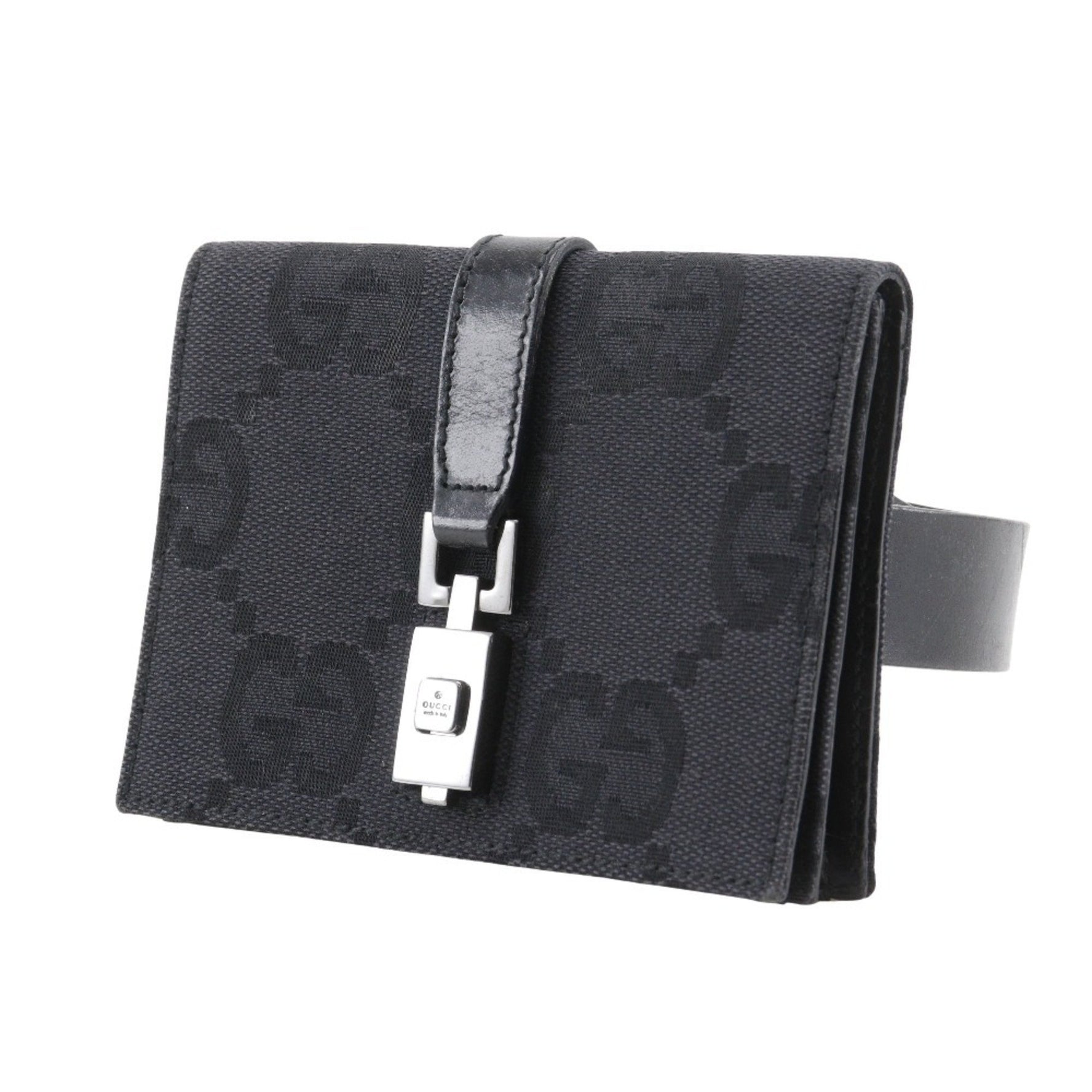 GUCCI Jackie Line Waist Bag Belt GG Canvas Black Flap