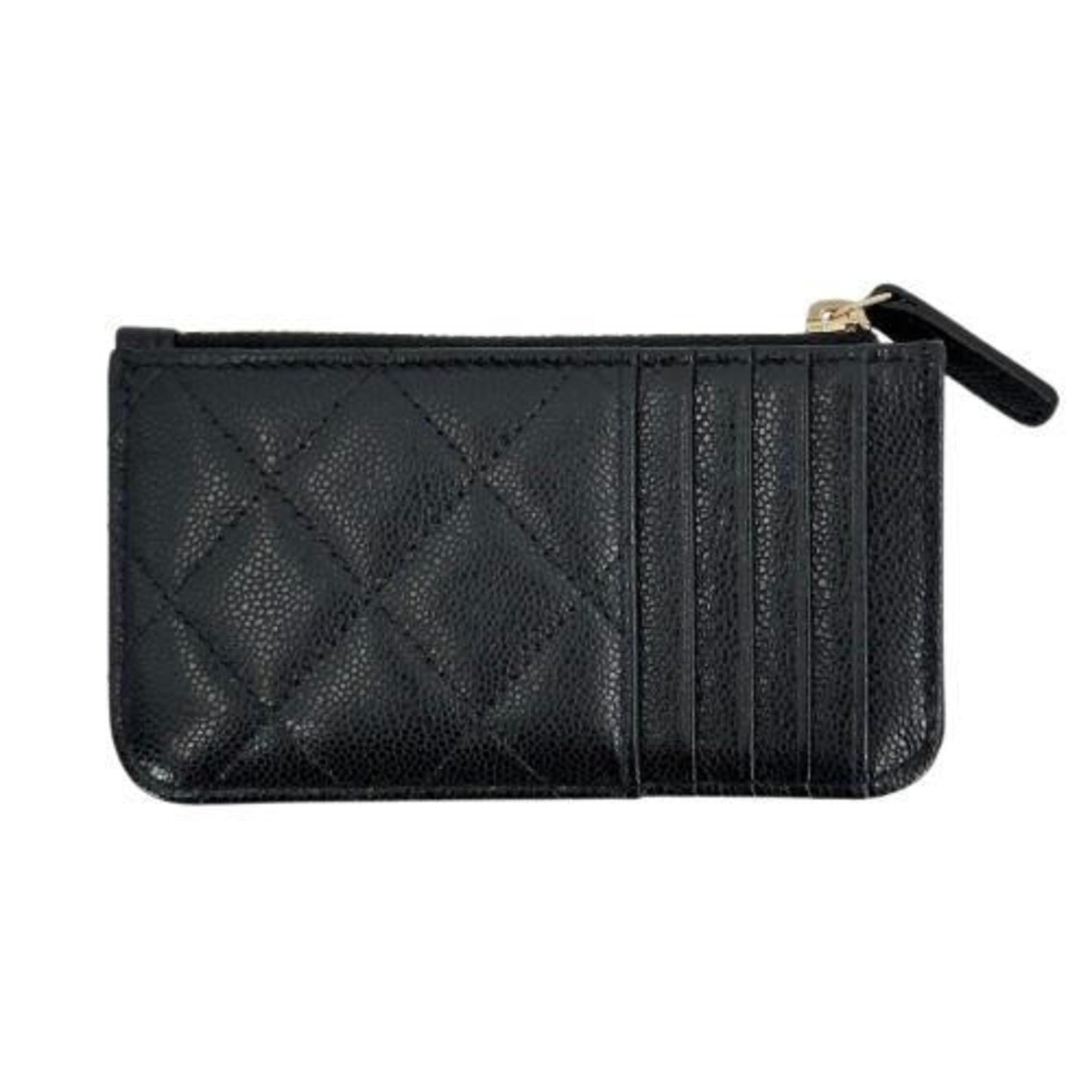 CHANEL Chanel Business Card Holder/Card Case Pass Caviar Skin Zip Leather