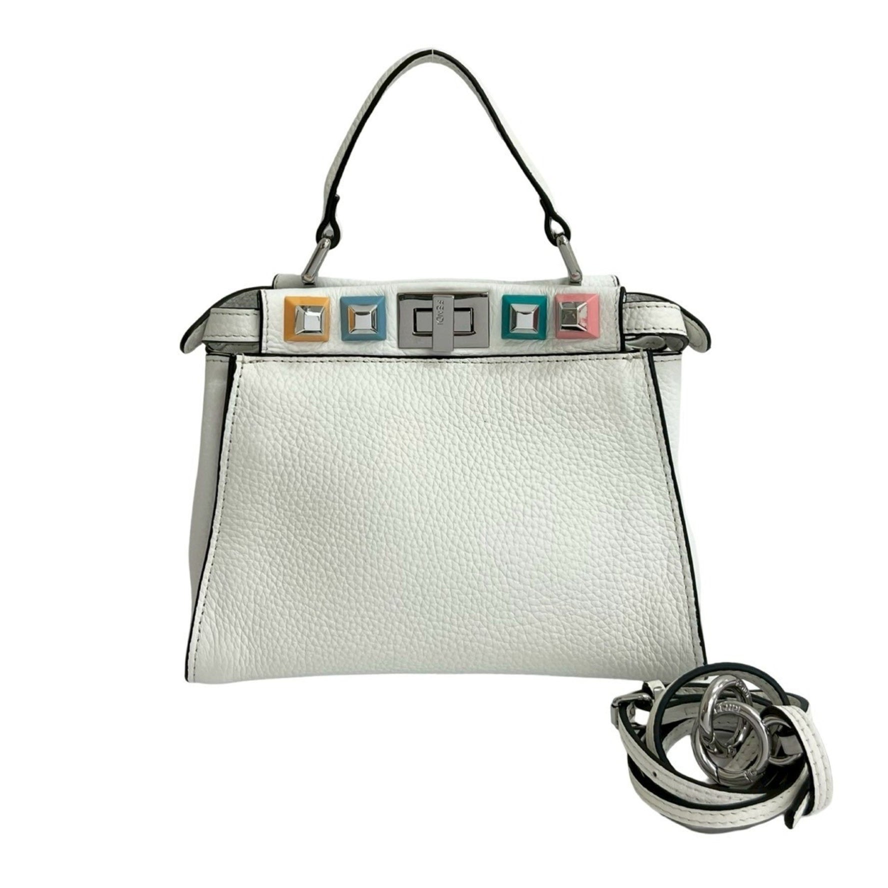 FENDI Peekaboo Mini Leather Handbag/Shoulder Bag White/Multicolor