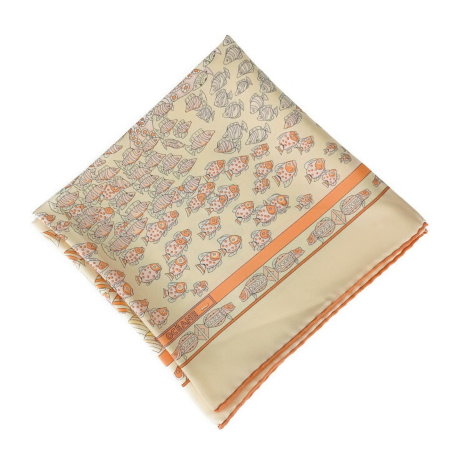 HERMES Scarf/Muffler Carre 90 RENCONTRE OCEANE - Orange Multicolor 100% Silk Women's