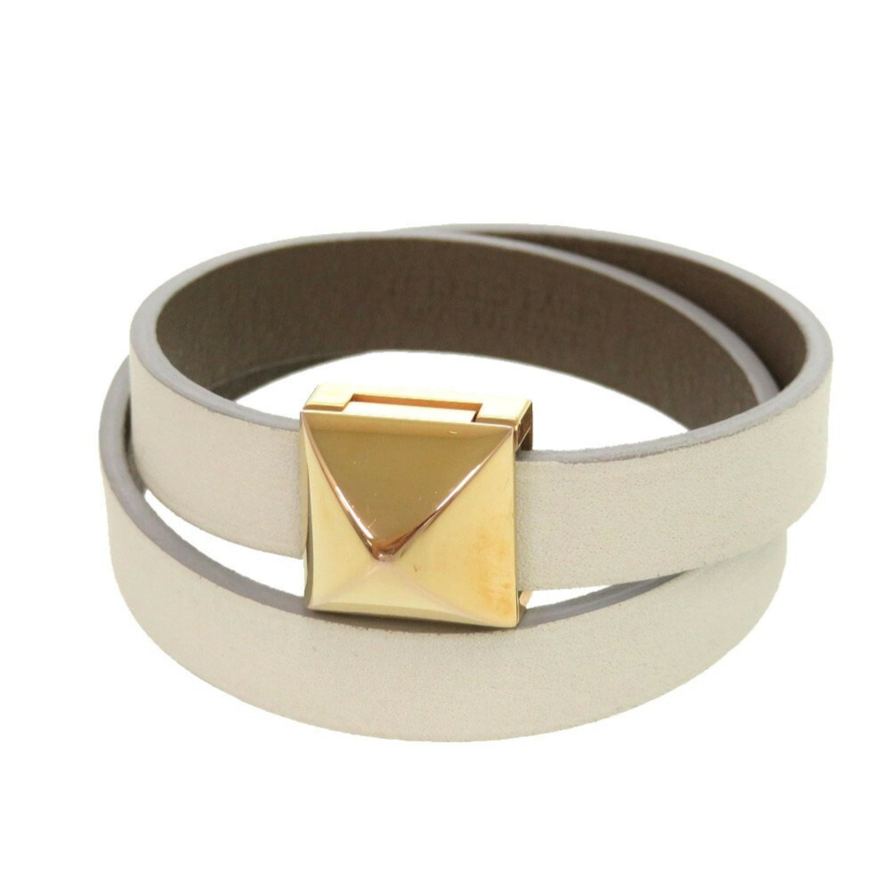 Hermes Medor Double Tour Leather White Bracelet 0030 HERMES