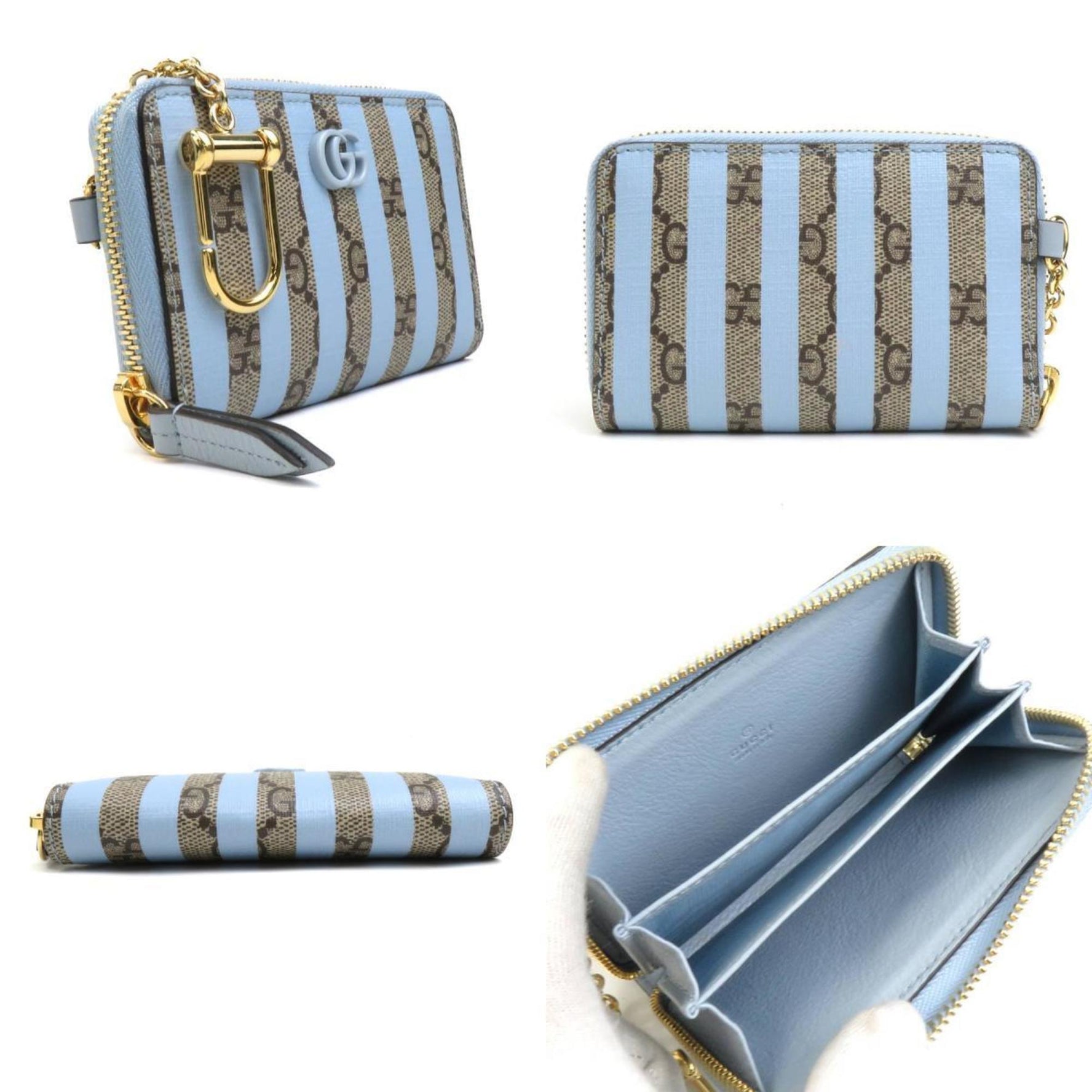 GUCCI Wallet/Coin Case Wallet GG Supreme Canvas Blue x Brown Men's Women's 55796g
