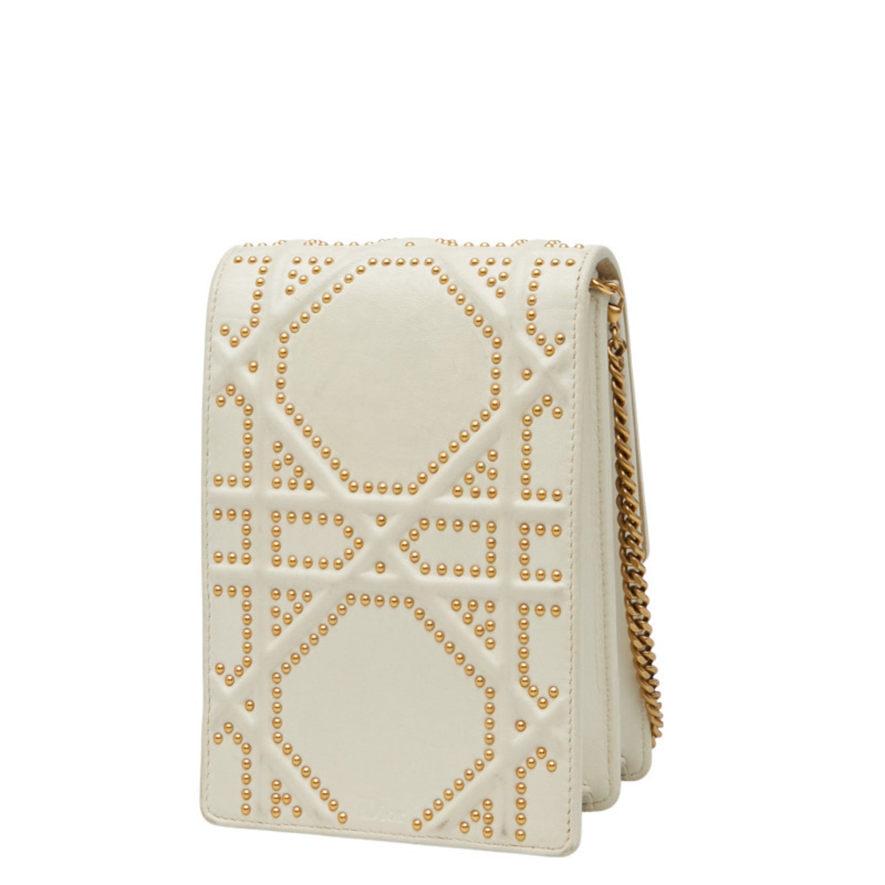 Christian Dior Dior Diorama Stud Chain Shoulder Bag in White, Ivory, and Gold Leather