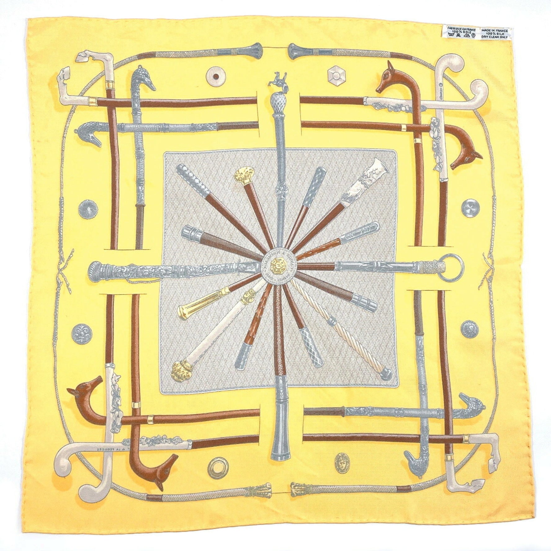 HERMES Hermes Carre 45 CANNES & POMMEAUX Scarf Muffler Silk Yellow Women's