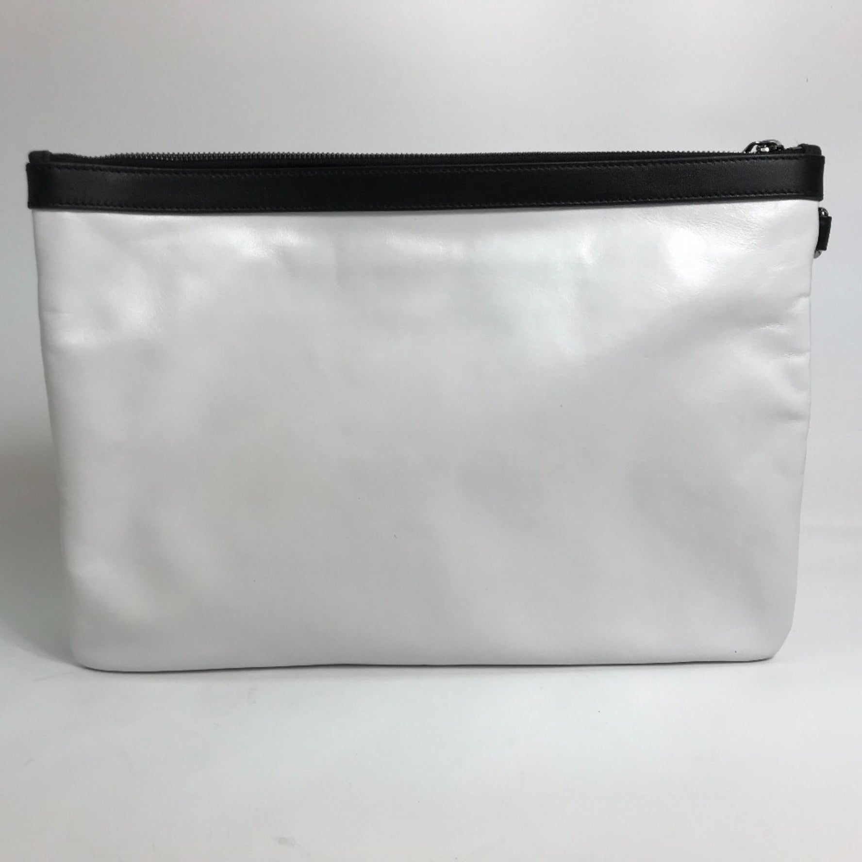 Jimmy Choo Star Studs DEREK Second Bag Clutch Leather White x Black