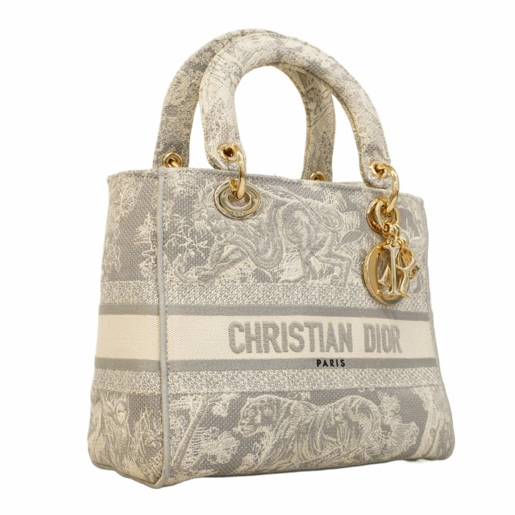 Christian Dior Lady Delight Canvas Handbag in Grey Champagne