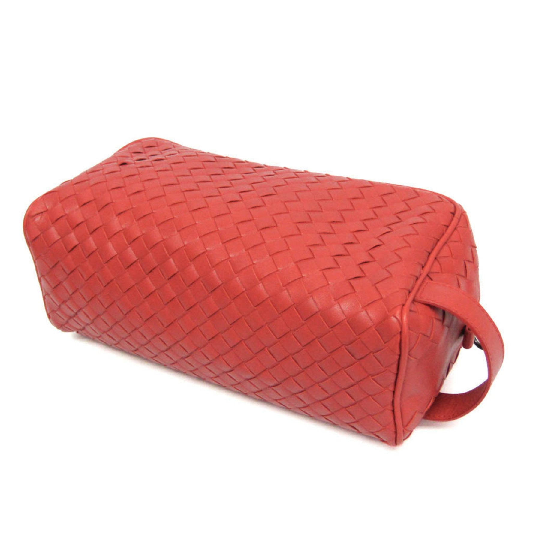 Bottega Veneta Intrecciato Men,Women Leather Clutch Bag,Pouch Red Color
