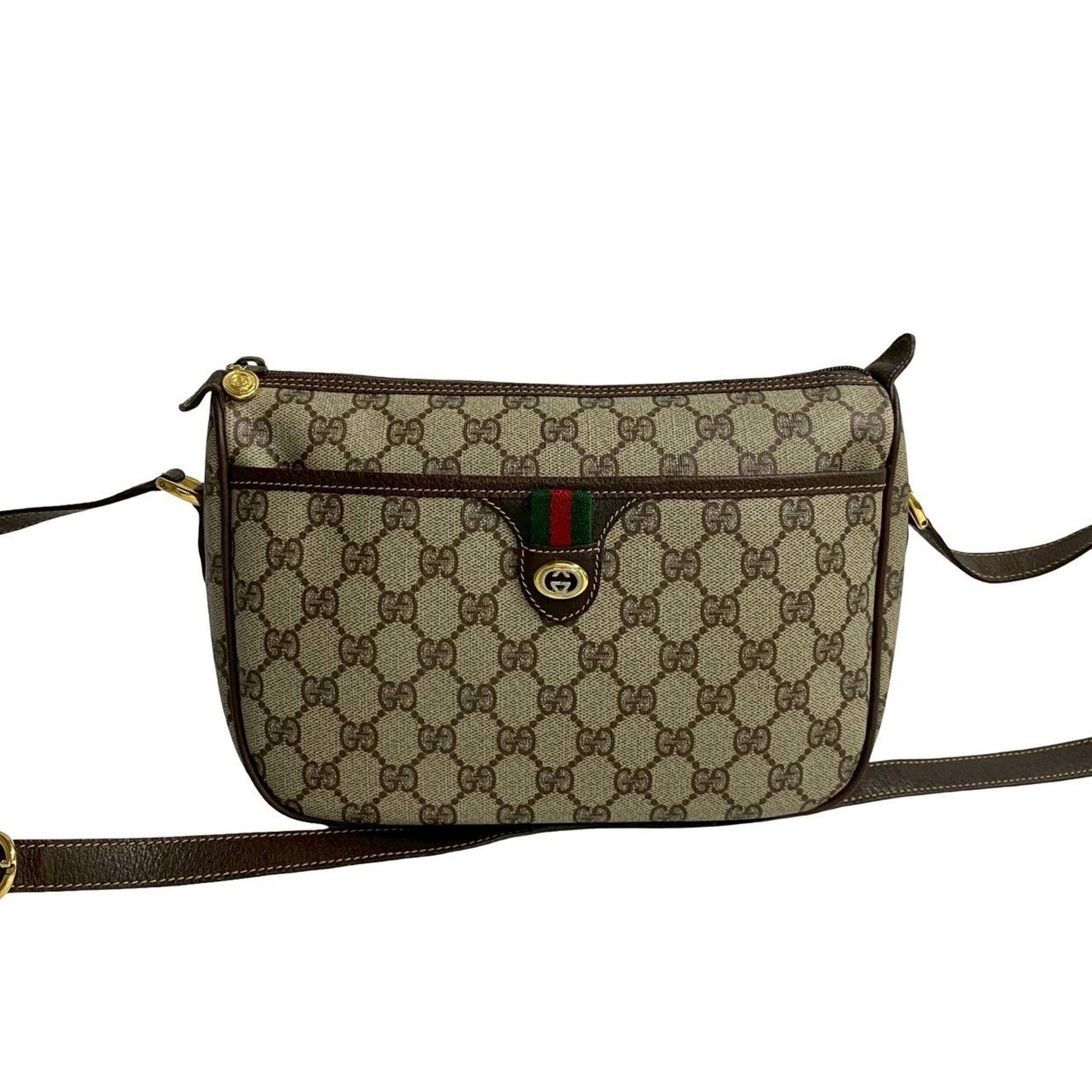 GUCCI Old Gucci Sherry Line GG Logo Hardware Leather Shoulder Bag Pochette Brown
