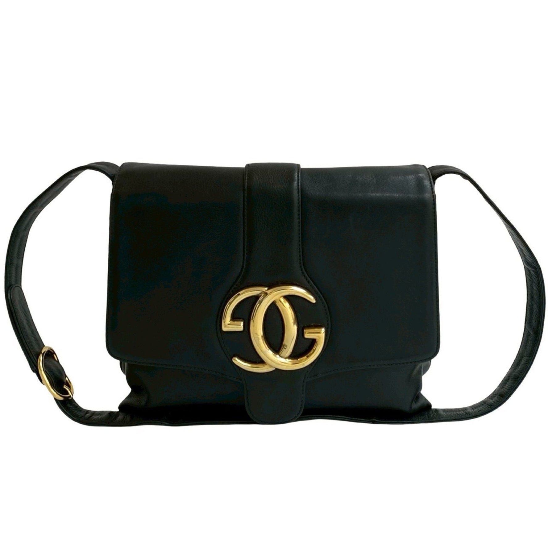 GUCCI Old Gucci GG Logo Hardware Leather Genuine Shoulder Bag Pochette Sacoche Black