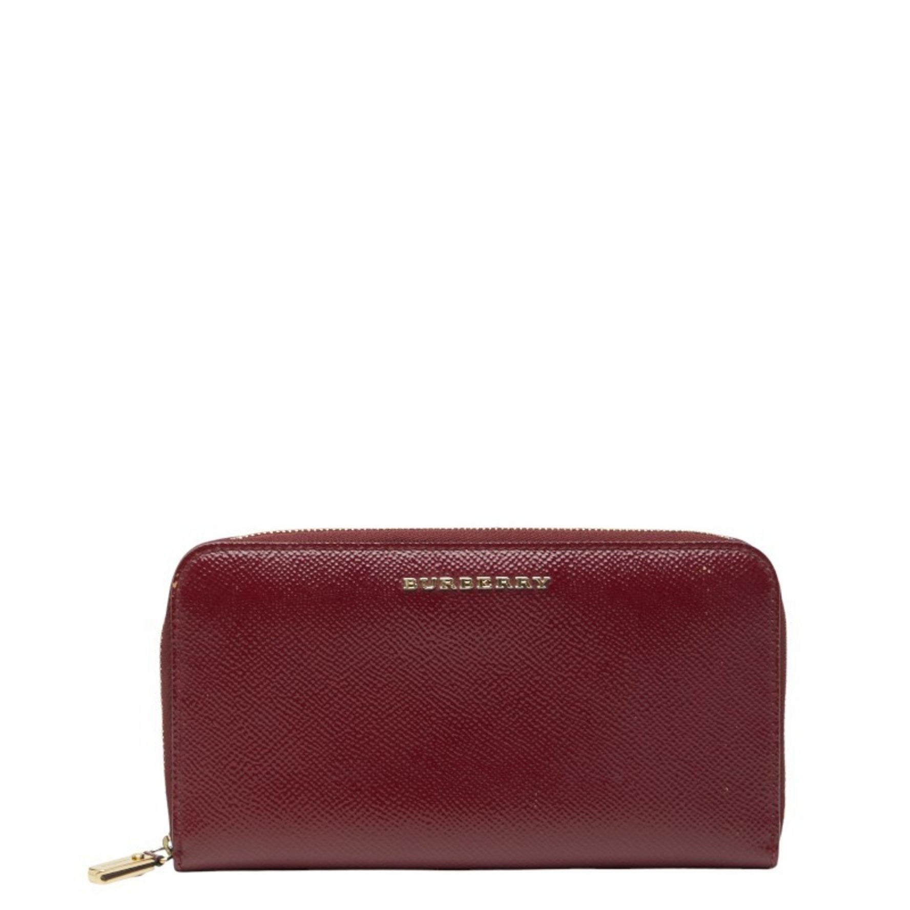 Burberry round zipper long wallet, wine red, Bordeaux, enamel