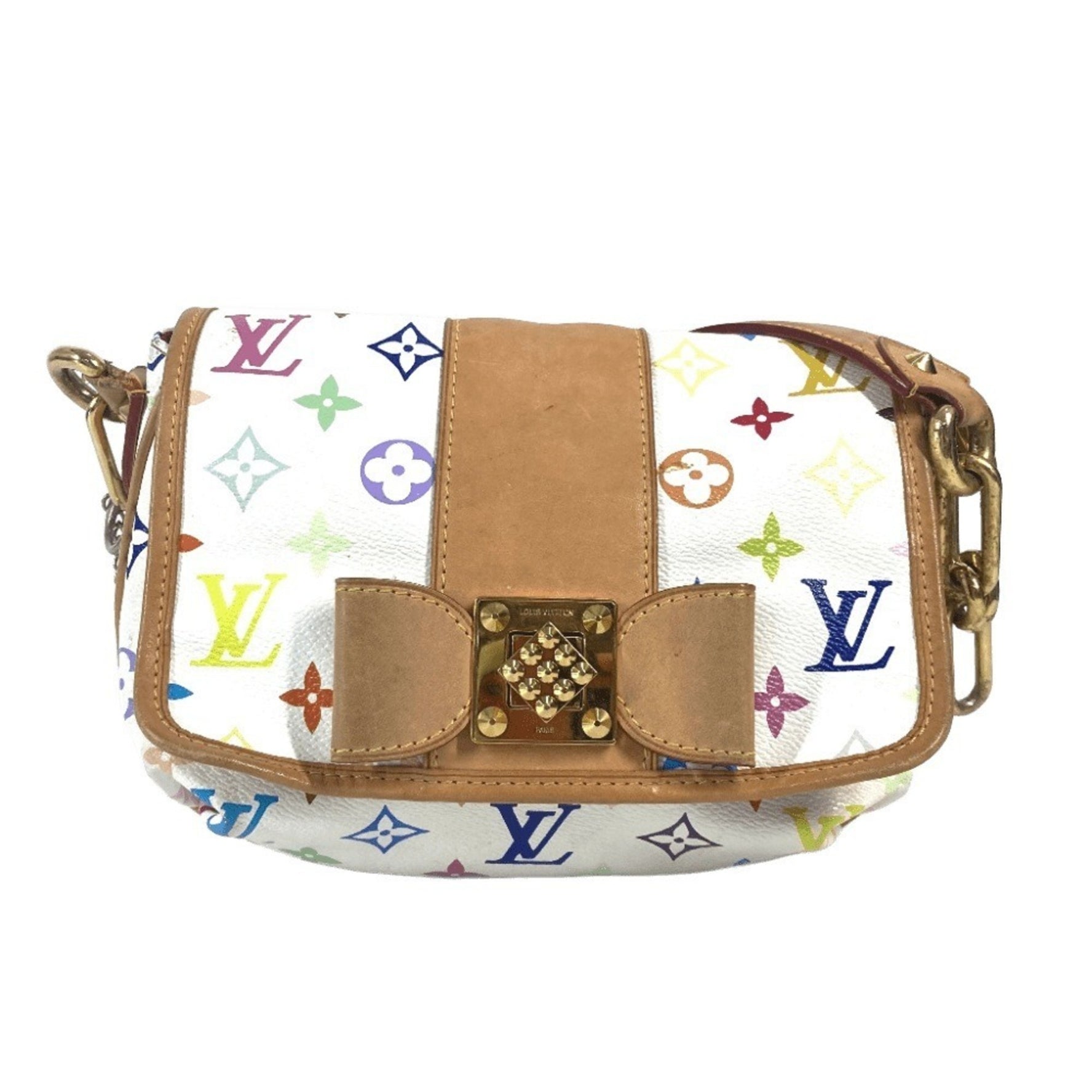 Louis Vuitton Monogram Multicolor Patty Ribbon Chain Shoulder Flap Handbag Bag Canvas Blanc White