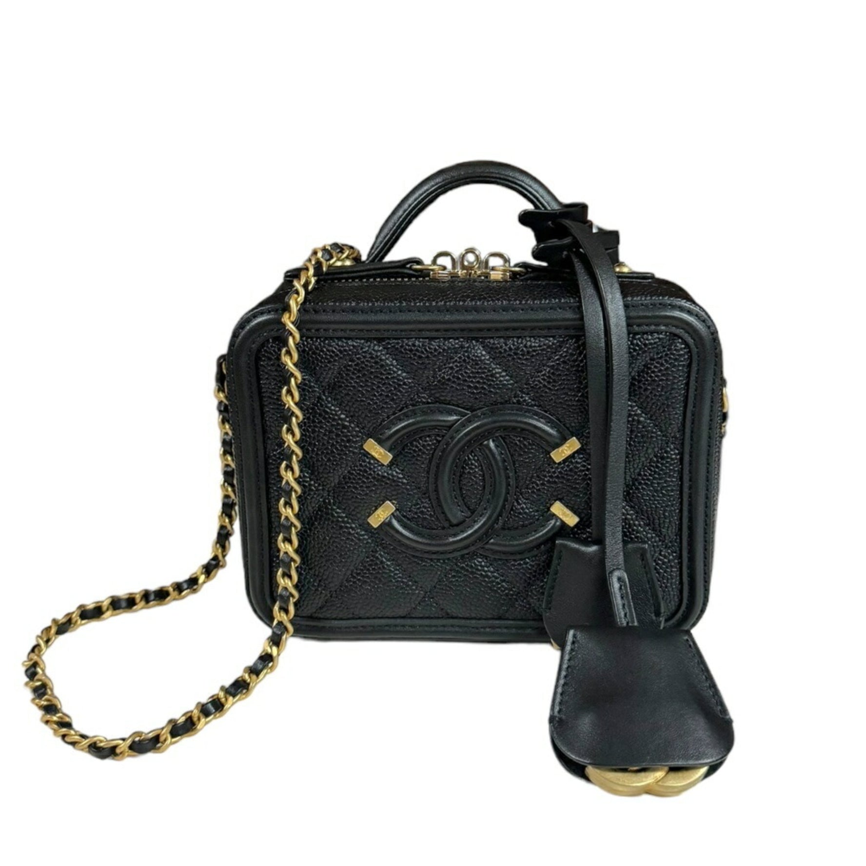 Chanel Small Vanity Bag CC Filigree Shoulder Caviar Skin
