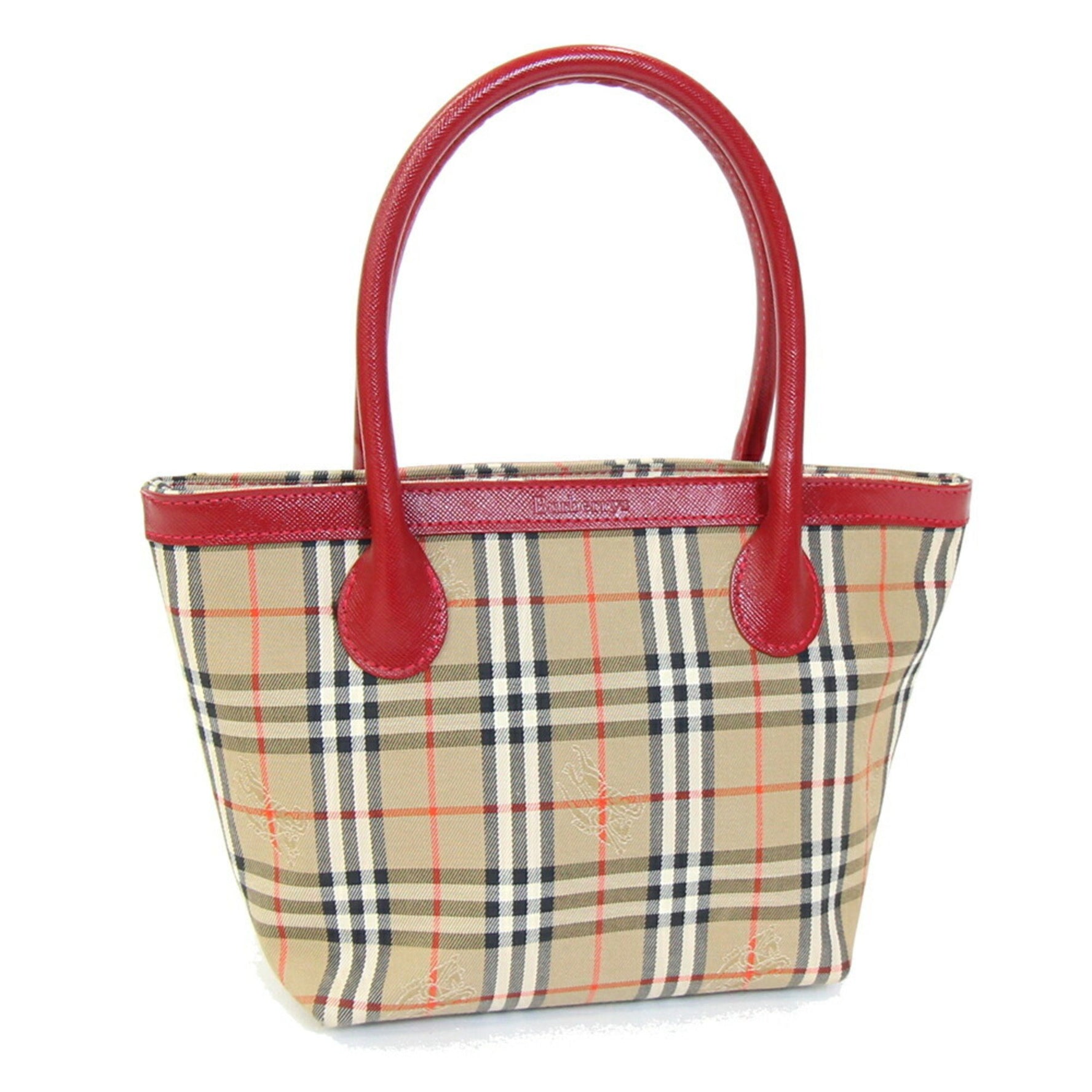 Burberry Handbag Beige Red Canvas Leather Nova Check Small Tote Women's BURBERRY