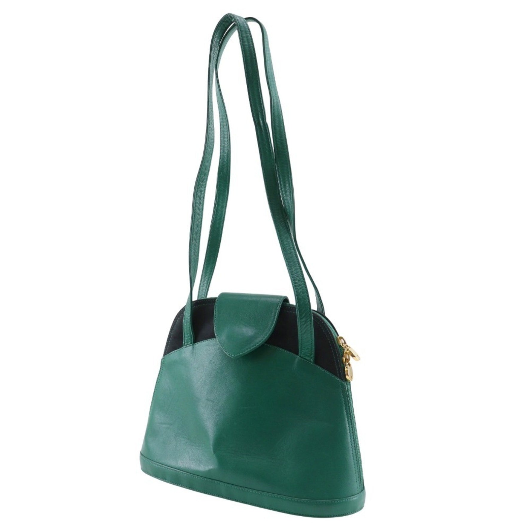 Bally Two-Tone Calfskin Green/Black Long Shoulder Tote Bag, Size, Double Zipper