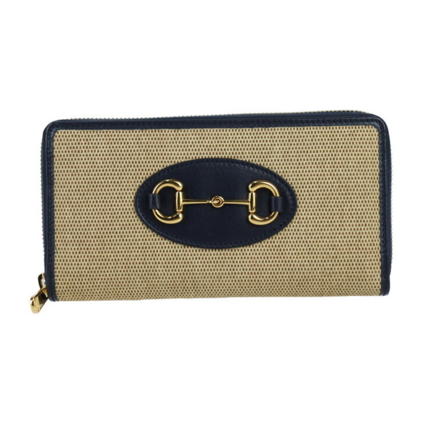 GUCCI Horsebit 1955 Long Wallet Canvas x Leather Beige Black Round 2020 Japan Limited Edition