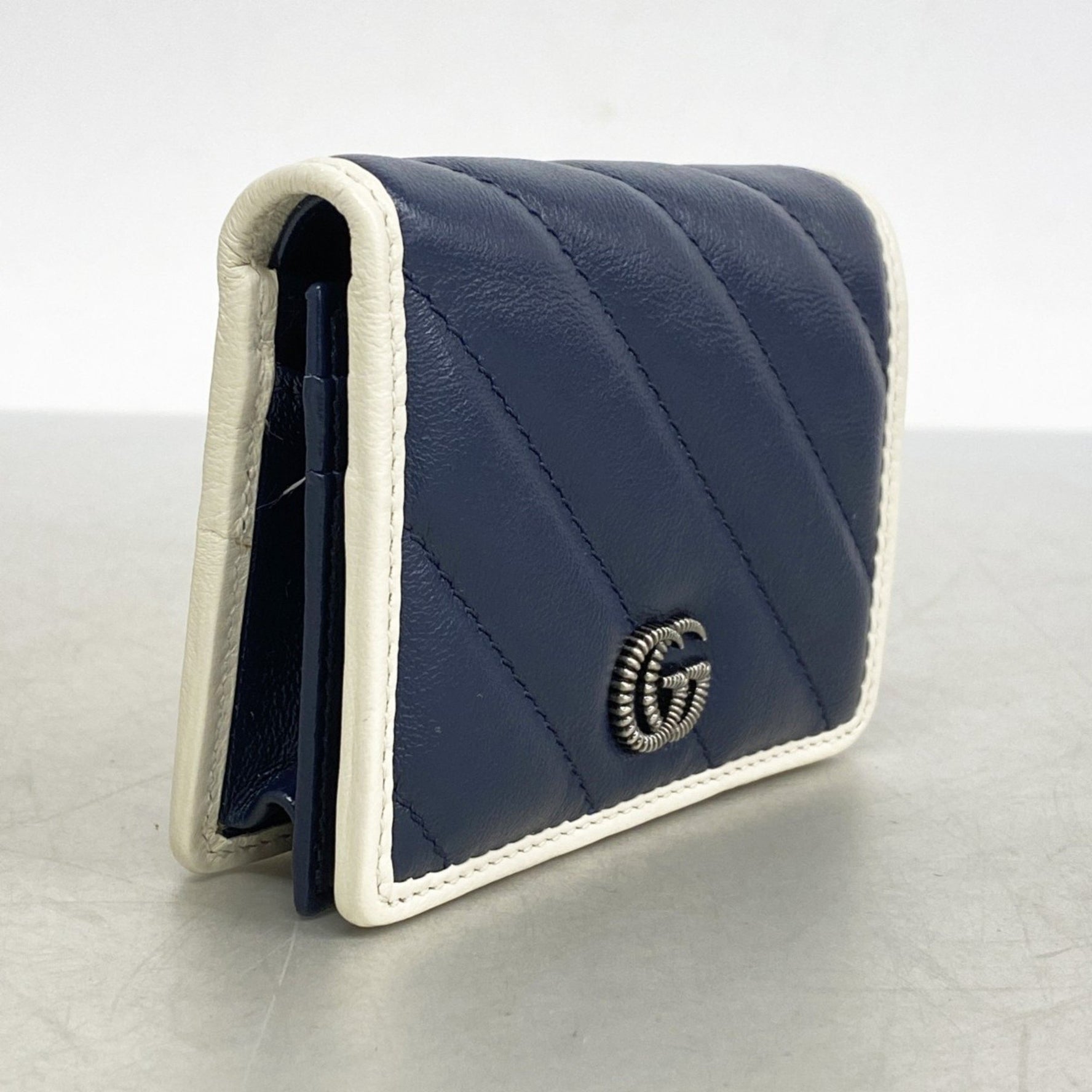 Gucci GG Marmont Wallet Leather Navy White