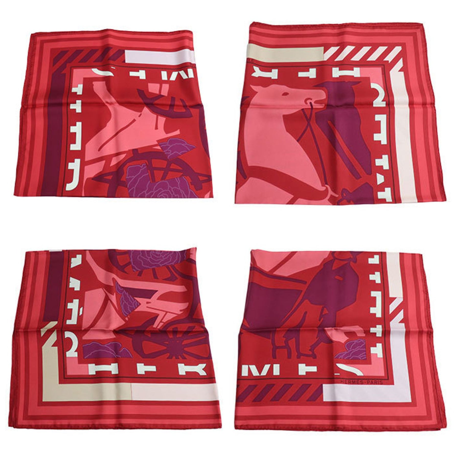 HERMES Carre 90 PUZZLE Scarf Muffler Red/Pink
