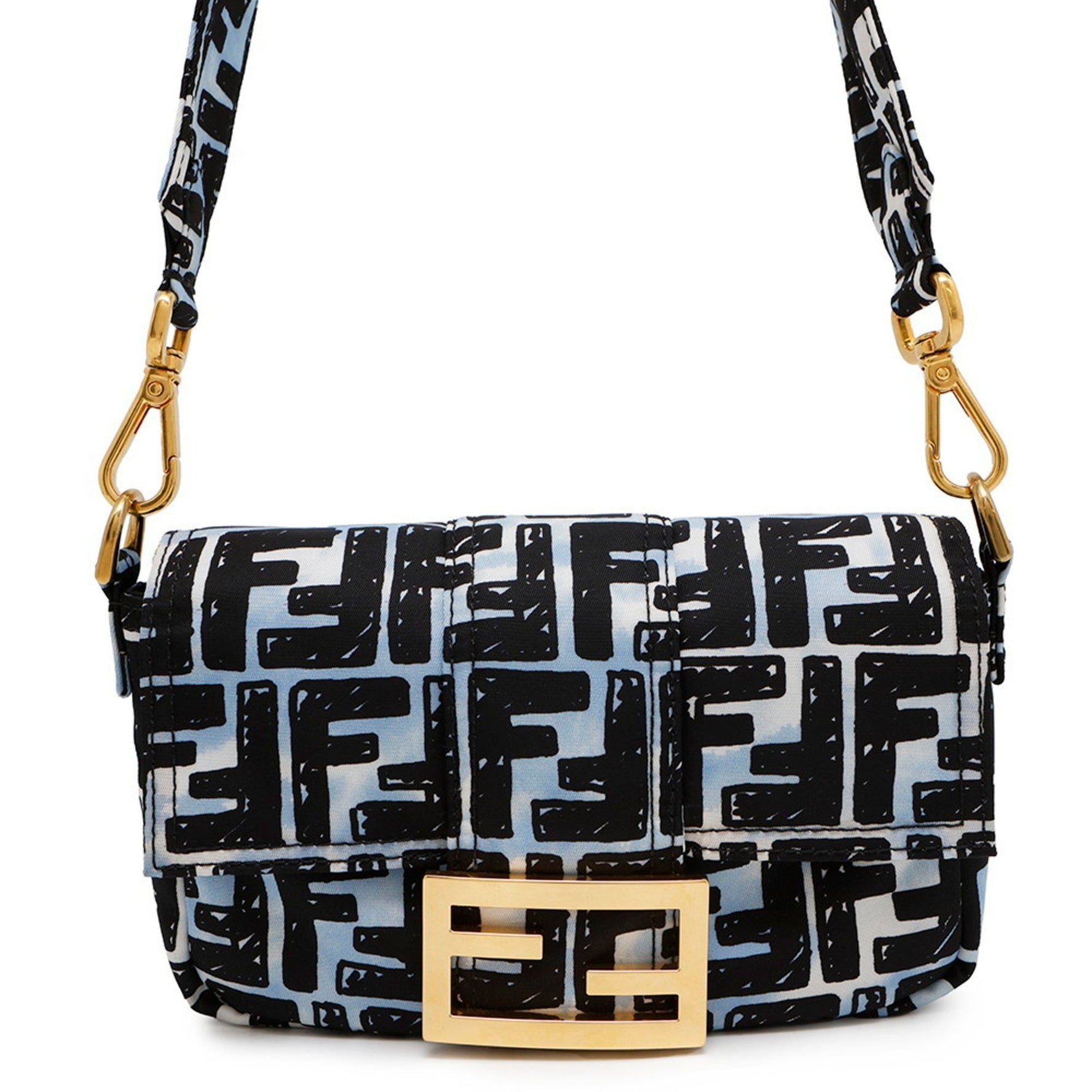 Fendi Shoulder Bag Joshua Vides Collaboration Zucca Mini Baguette Nylon Body Black
