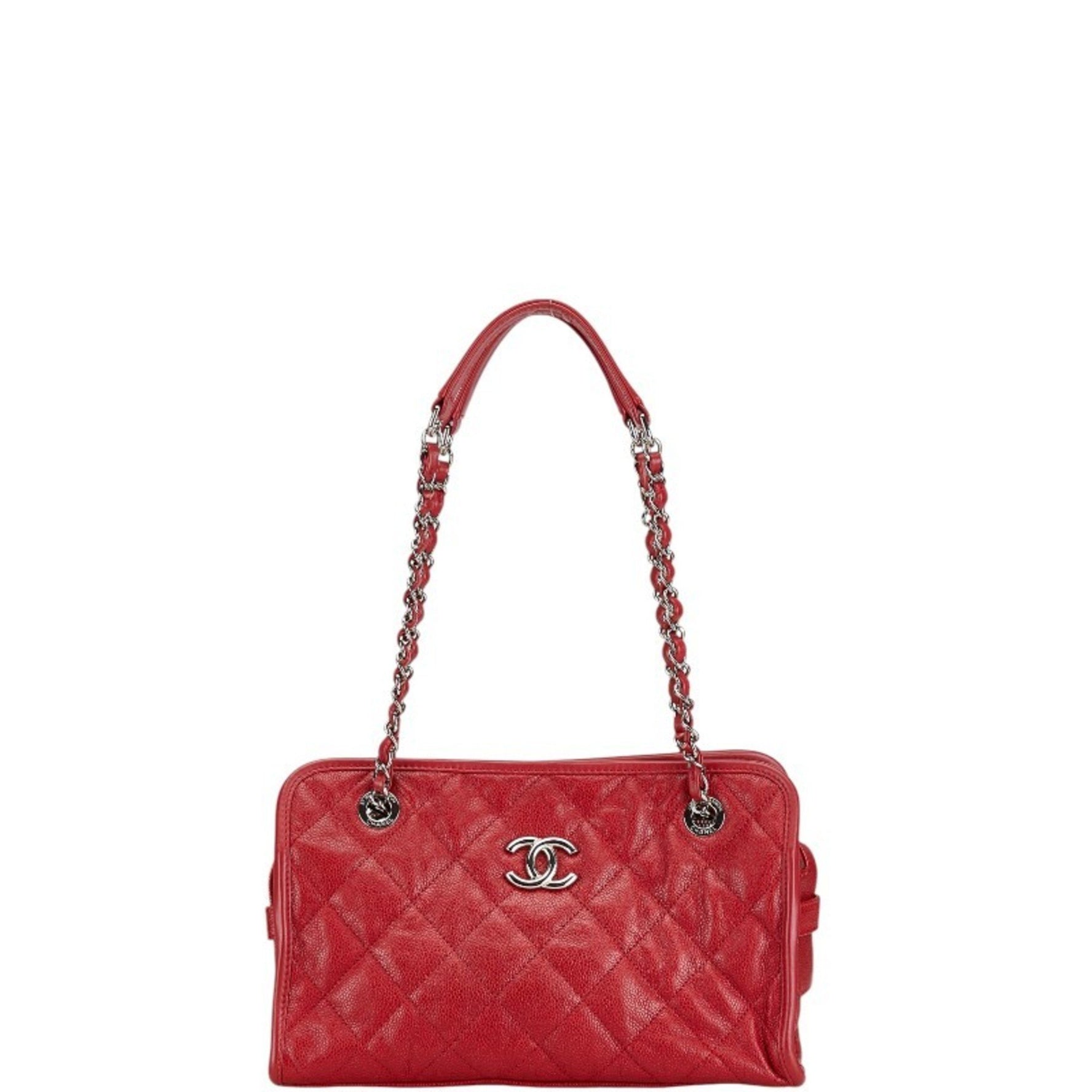 CHANEL Matelasse Coco Mark Chain Shoulder Bag Handbag Red Caviar Skin