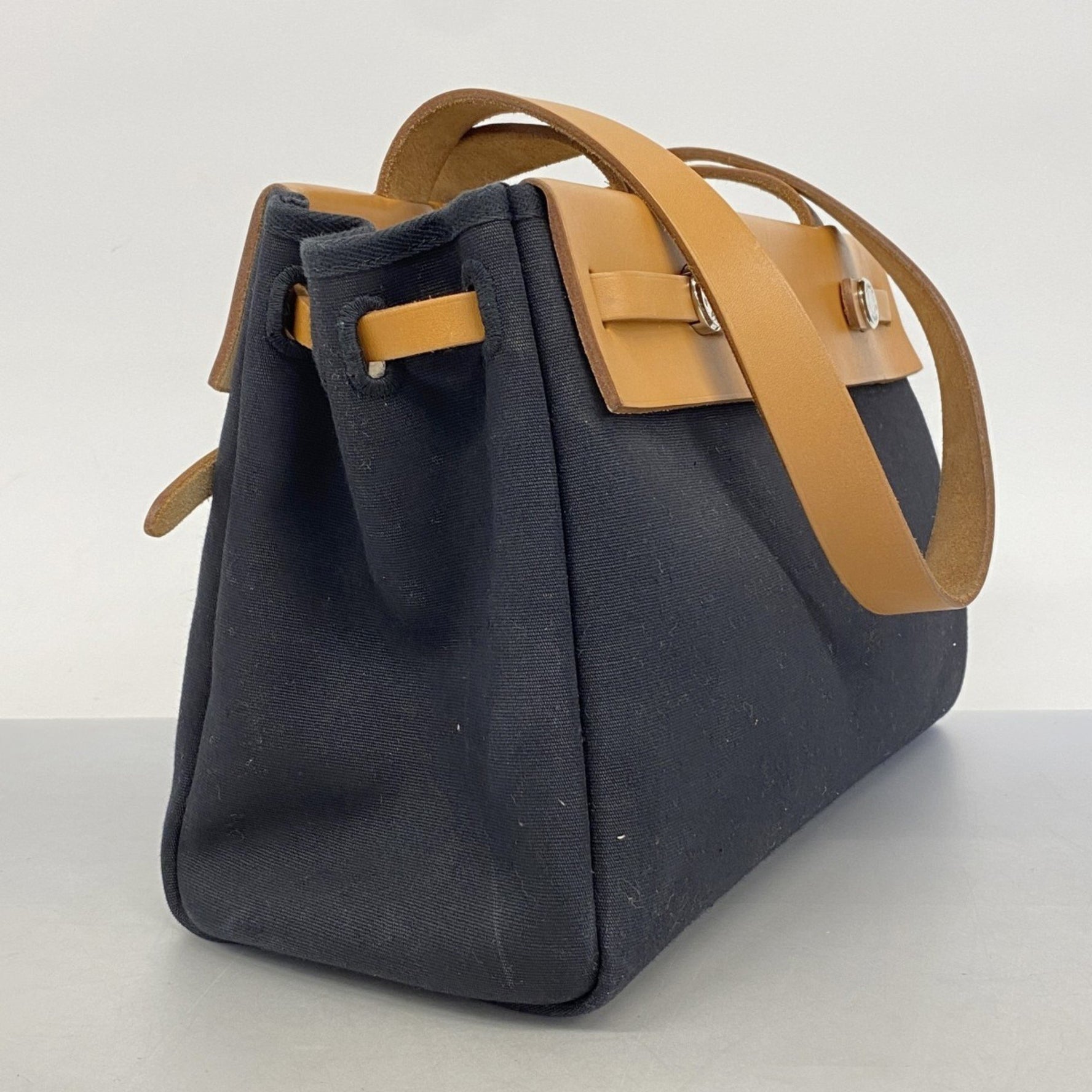 Hermes Hermès Airbag Cabas PM Toile Officier Tote Bag, Black/Natural, G Stamp, Women's, P1192837