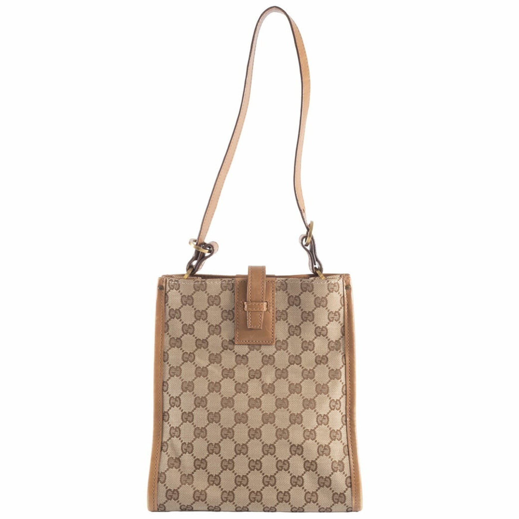 Gucci GG Canvas Shoulder Bag Leather Beige Brown