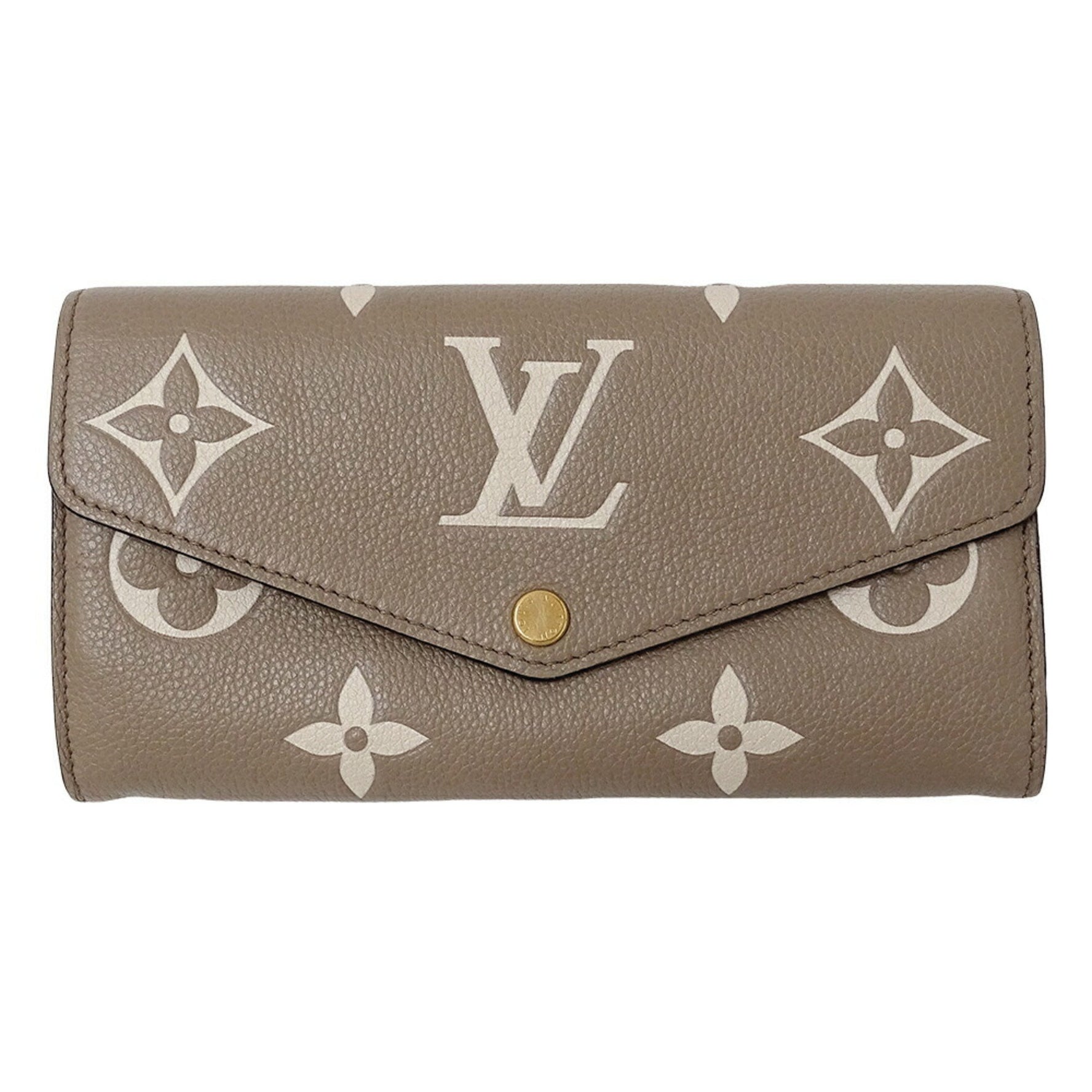 Louis Vuitton Monogram Empreinte Two-Tone Wallet, Portefeuille Sarah NM Tourterelle Creme Greige