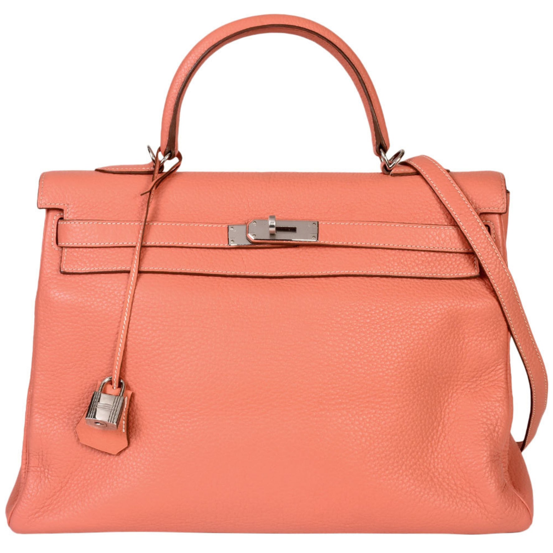 HERMES Kelly 35 Inner stitching □Q stamp (manufactured in 2013) Flamingo Taurillon Clemence Handbag with shoulder strap
