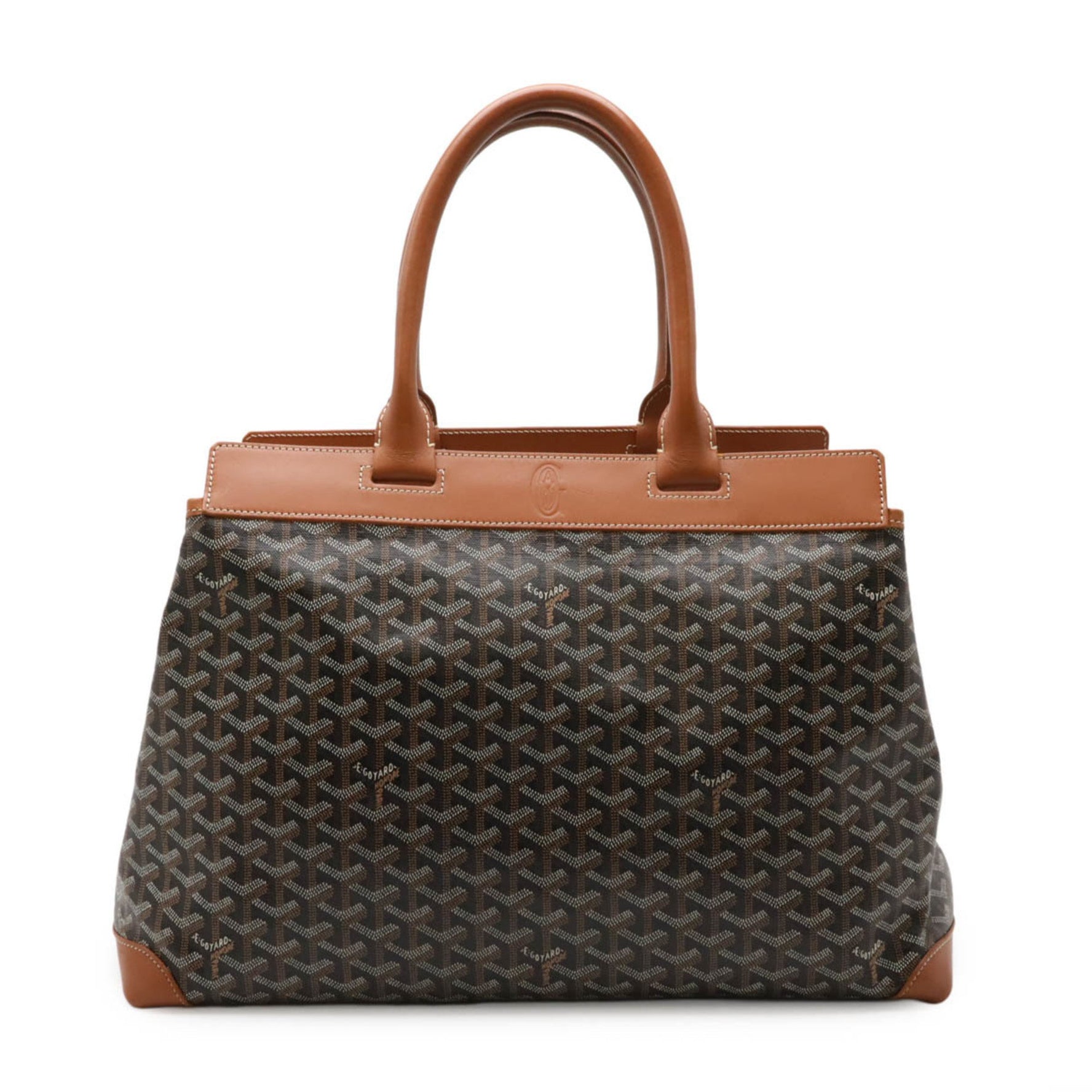 GOYARD Belle Chasse MM Tote Bag Shoulder Herringbone Pattern Coated Canvas Leather Black Brown
