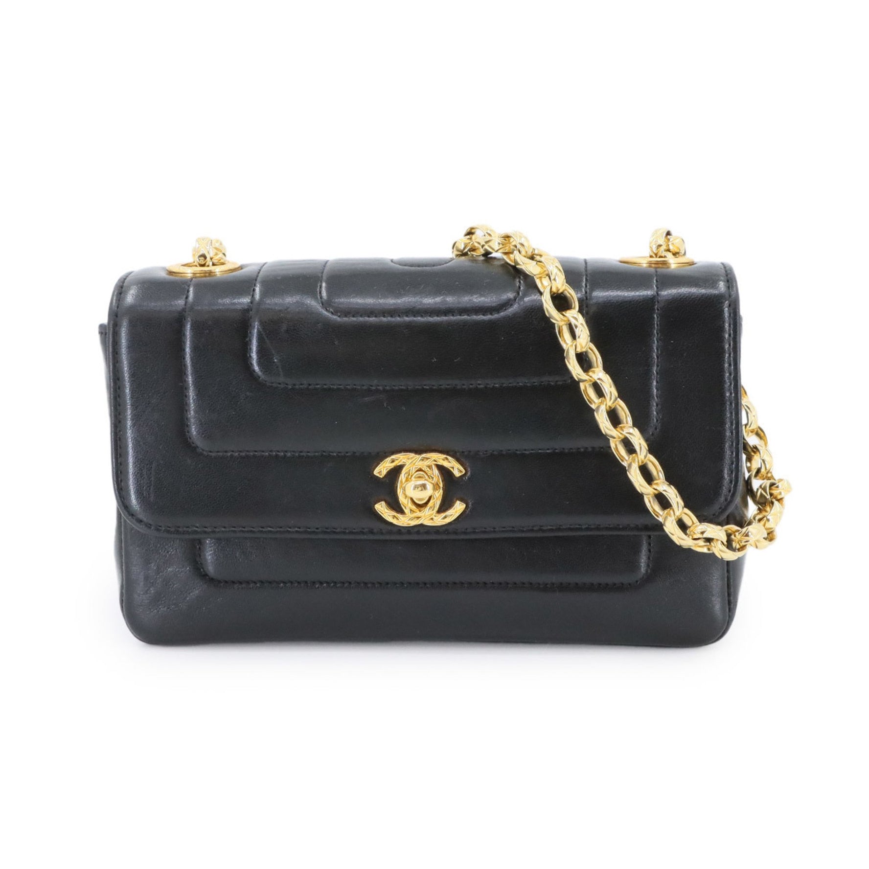 CHANEL Bejeweled Chain Shoulder Bag in Lambskin with Gold Hardware. Matelasse Bag.