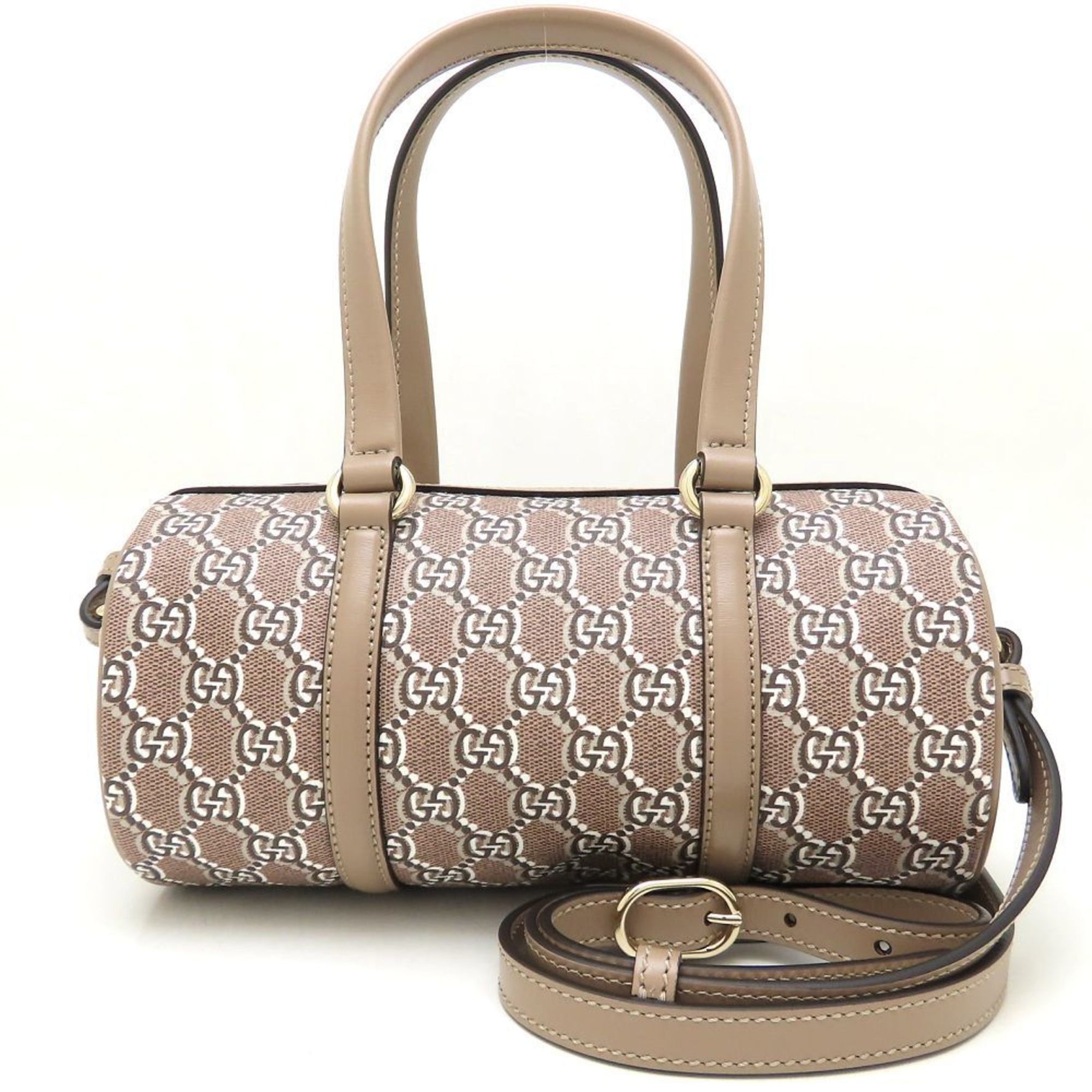 GUCCI Shoulder Bag GG Shadow Canvas x Leather Toile Taupe